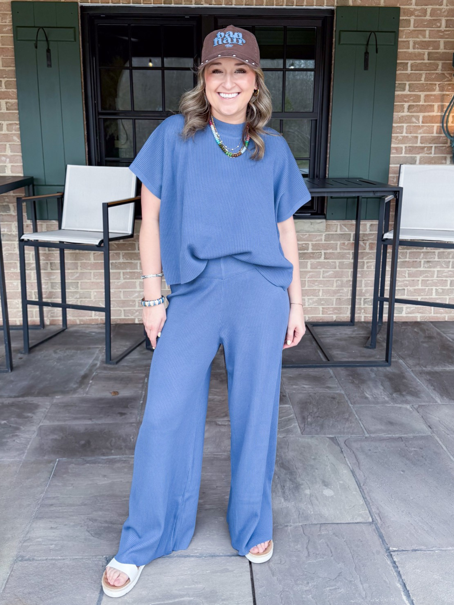 Mable Short Sleeve Ribbed Top - Dusty Blue - The Collective Rose