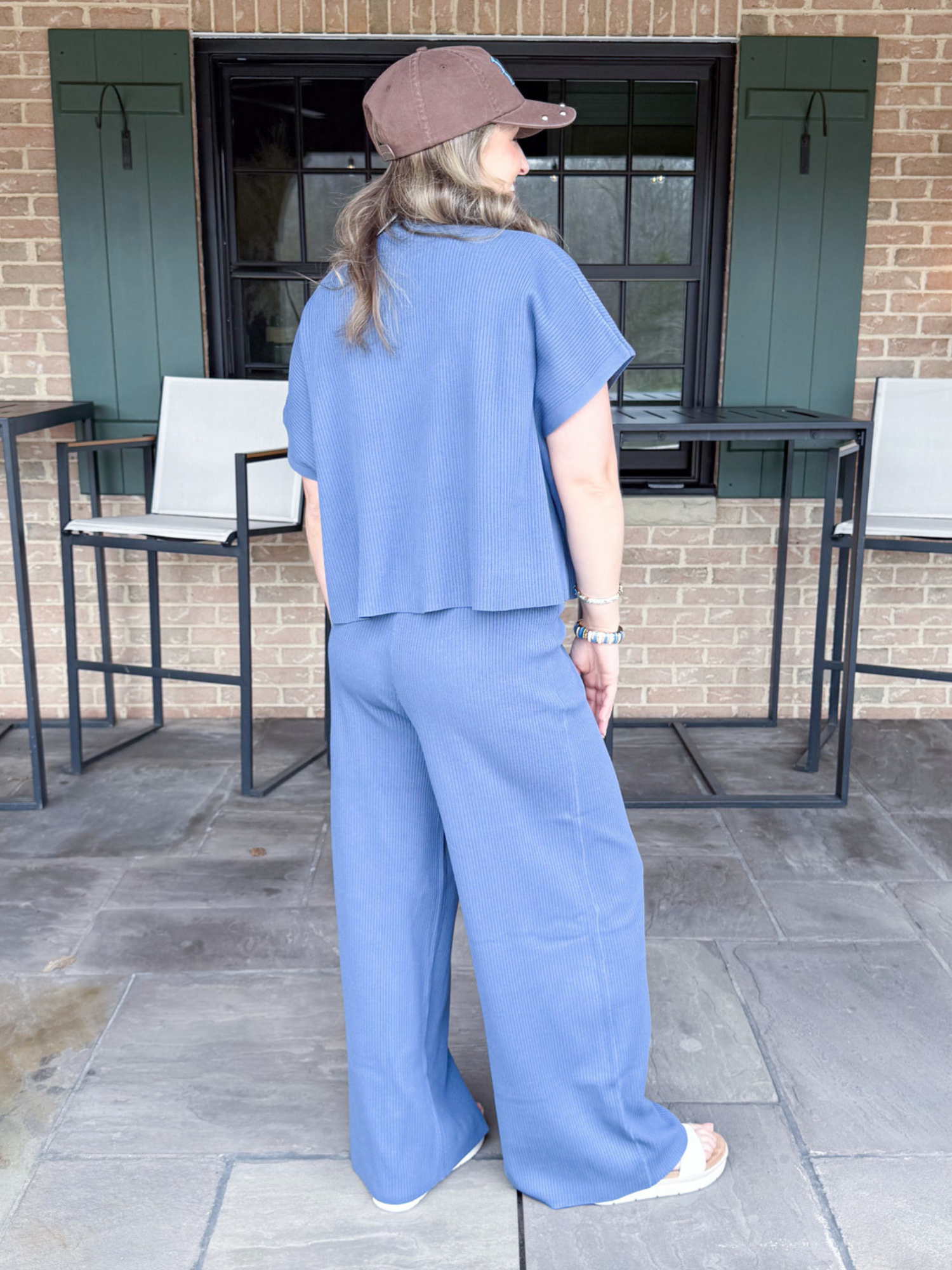 Mable Short Sleeve Ribbed Top - Dusty Blue - The Collective Rose
