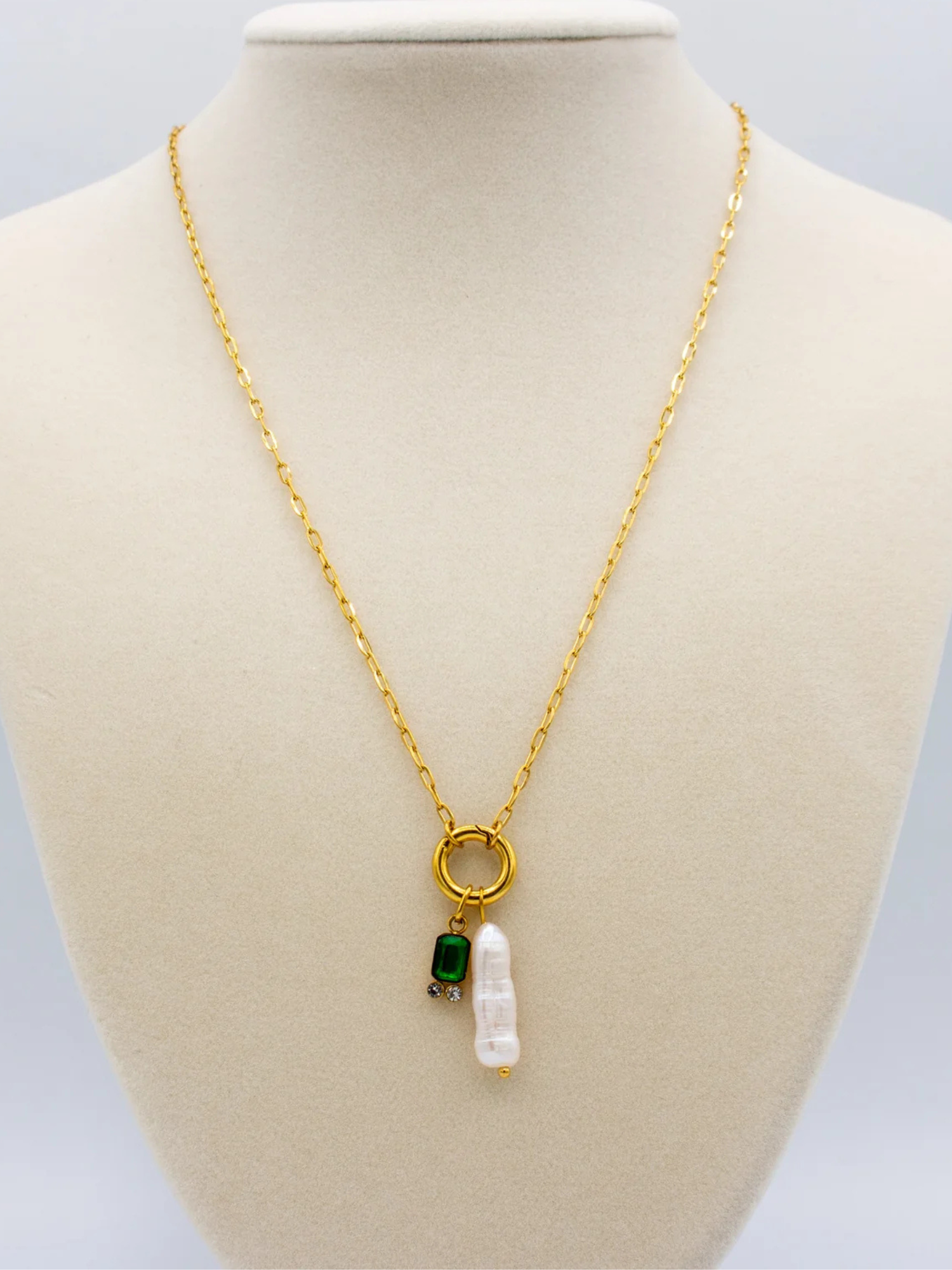 Emerald CZ + Pearl Necklace - The Collective Rose