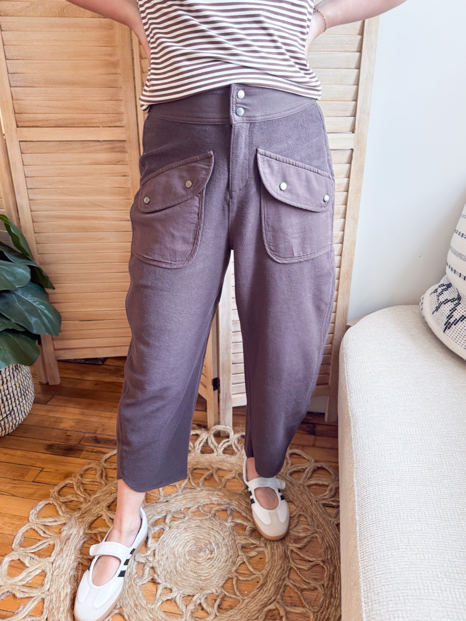 Rhiannon Washed Terry Barrel Pants - The Collective Rose
