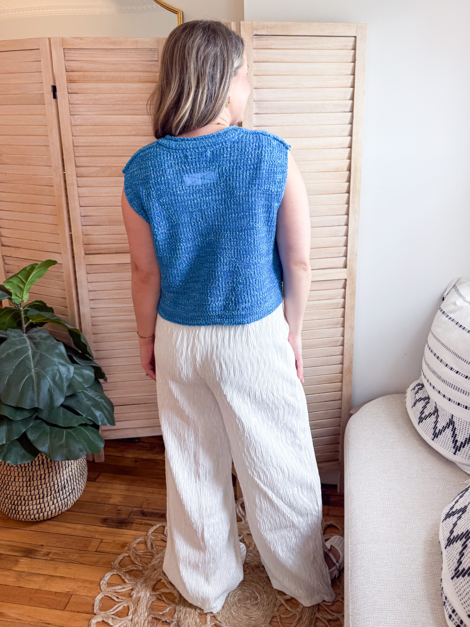 Addison Split Neck Sweater Vest - Blue - The Collective Rose