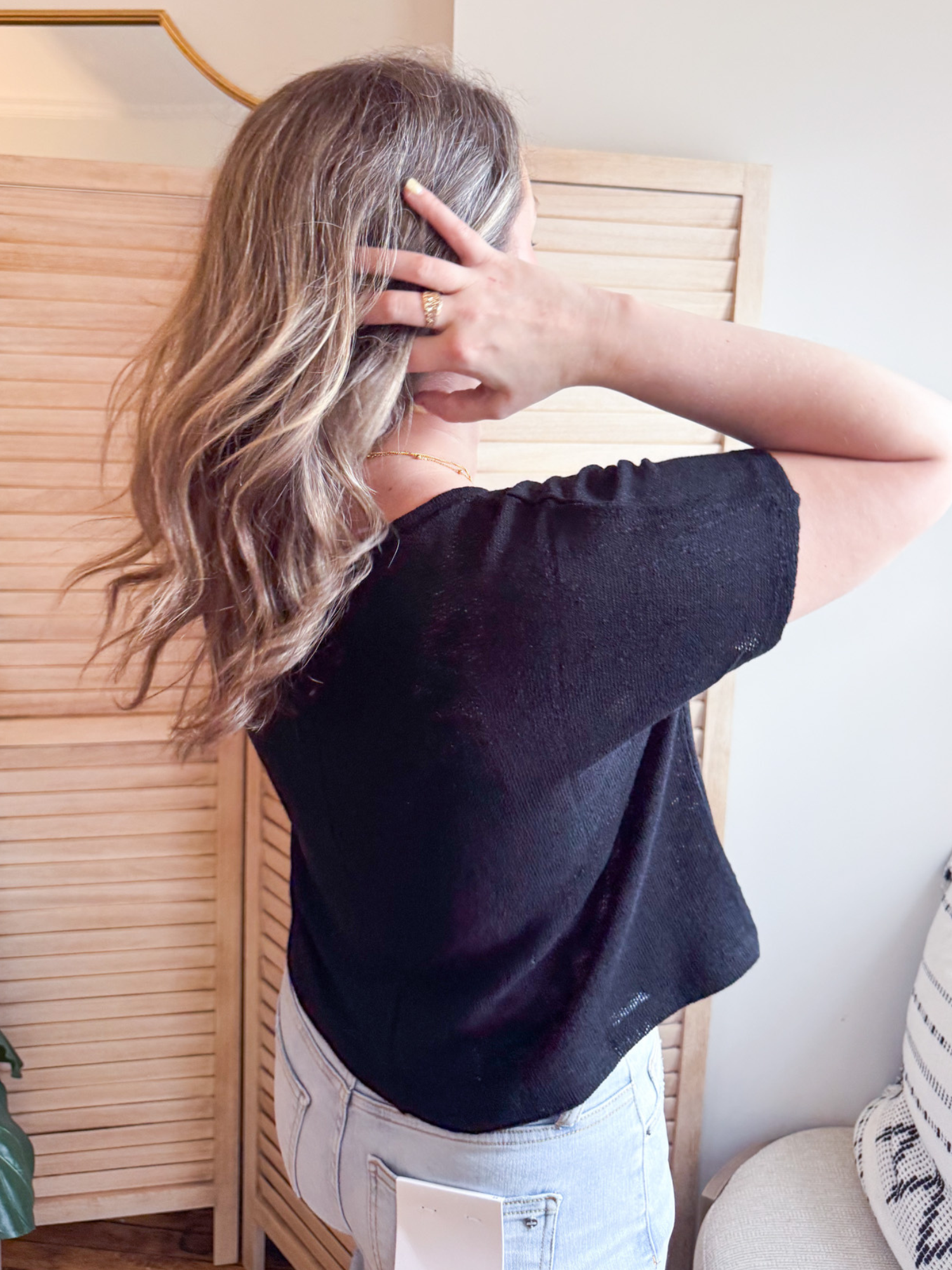 Julia V-Neck Slub Tee - Black - The Collective Rose