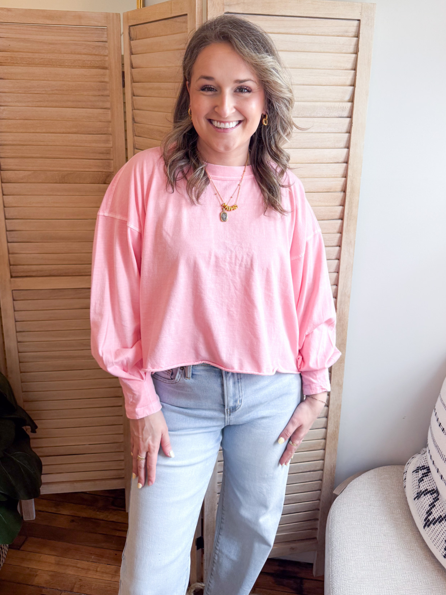Tess Oversized Long Sleeve - Pink - The Collective Rose