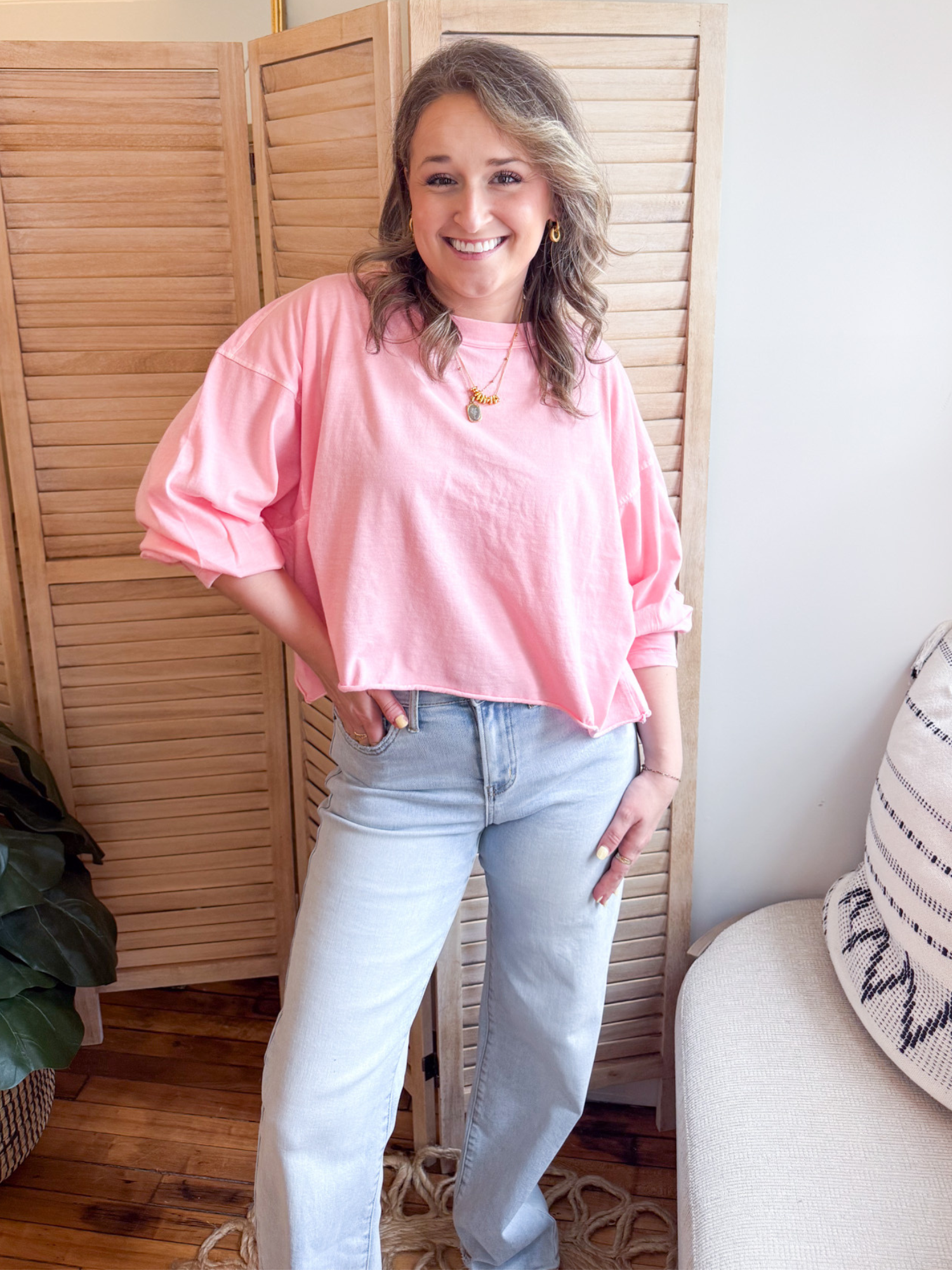Tess Oversized Long Sleeve - Pink - The Collective Rose