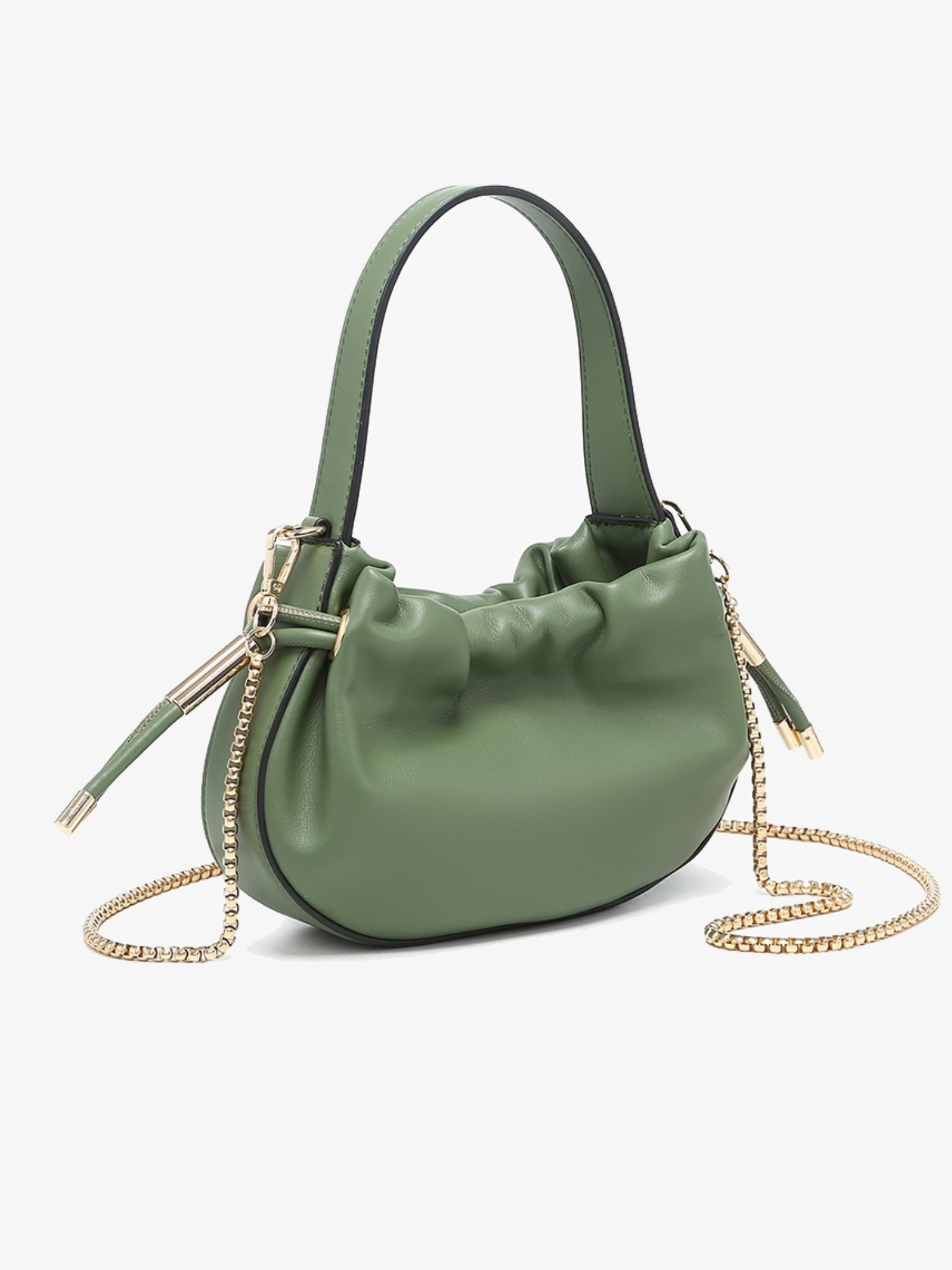 Thalia Ruched Bucket Bag - Dark Sage - The Collective Rose