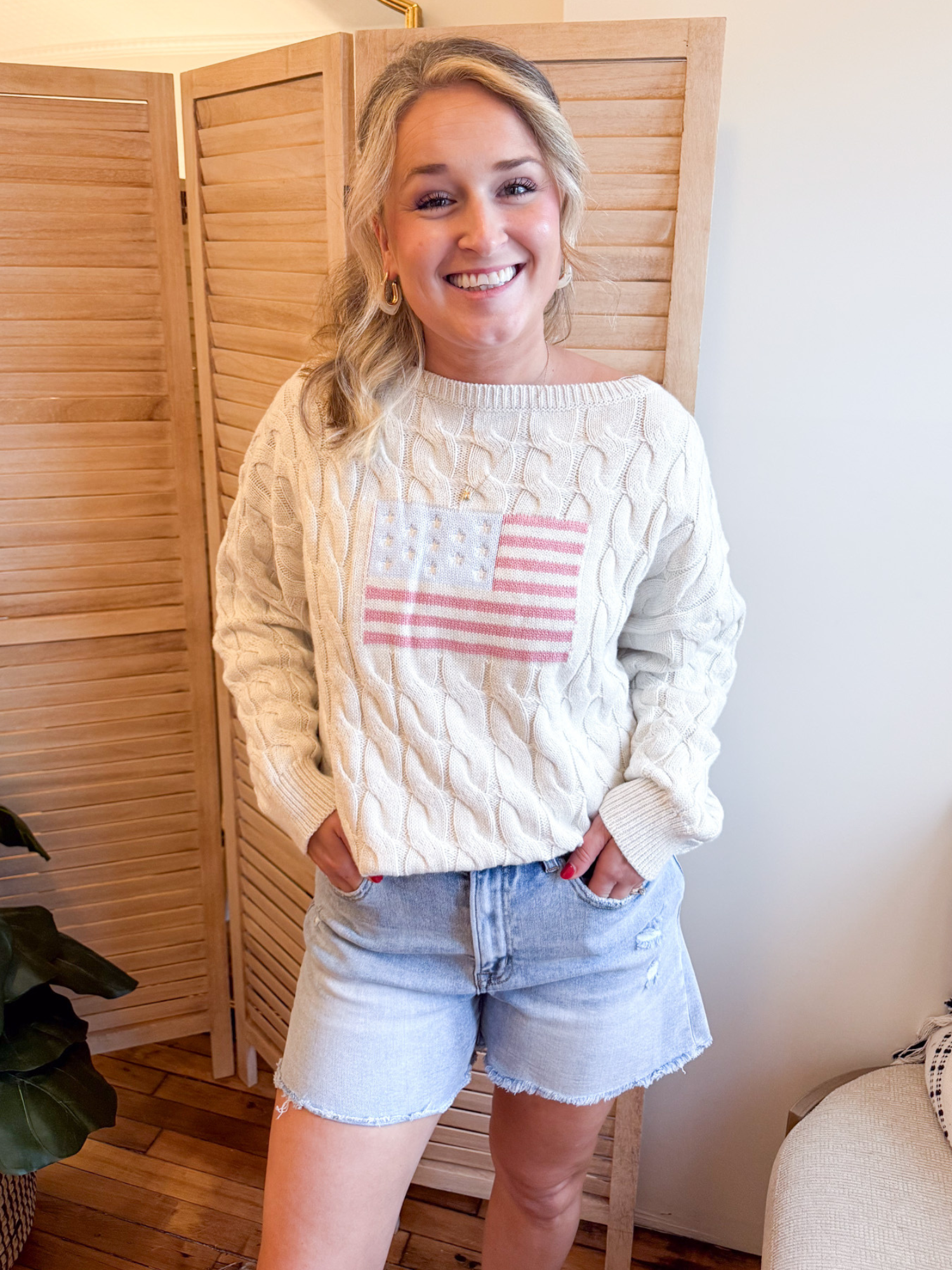 Flag Boat Neck Sweater - The Collective Rose
