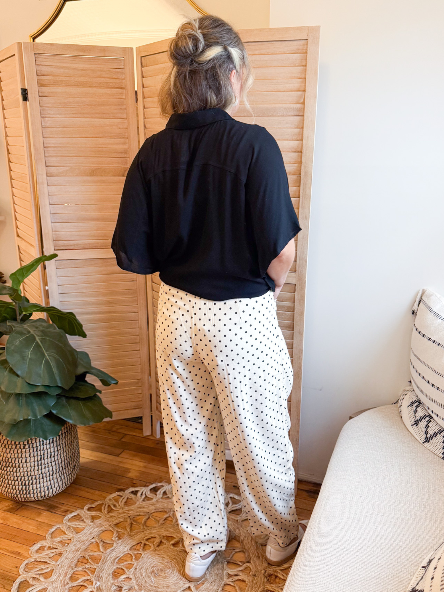 Eliana Polka Dot Barrel Leg Pants - The Collective Rose