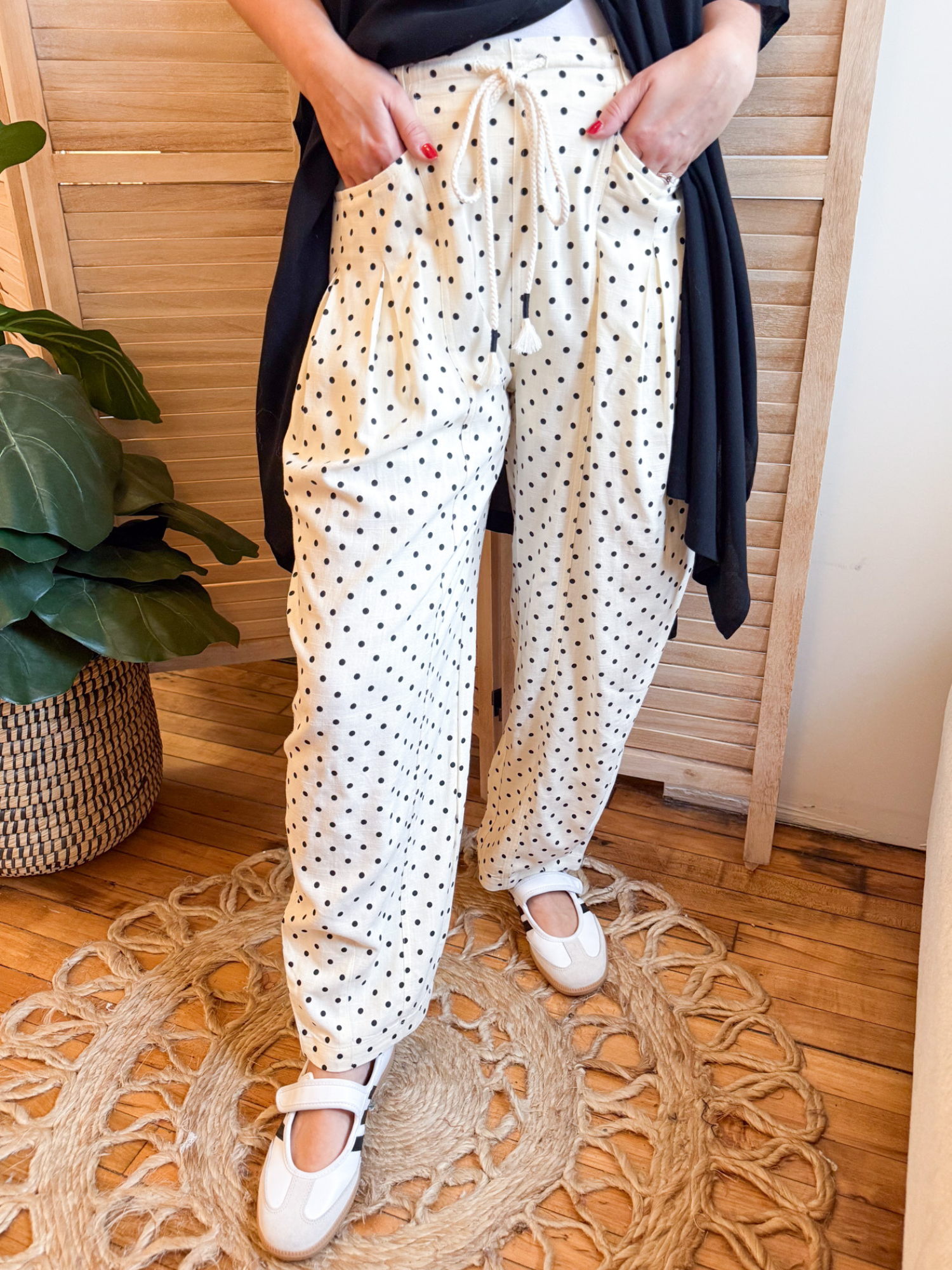Eliana Polka Dot Barrel Leg Pants - The Collective Rose