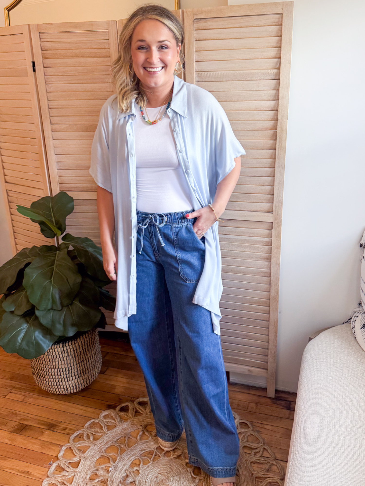 Camila Button Up Shirt Dress - Sky Blue - The Collective Rose