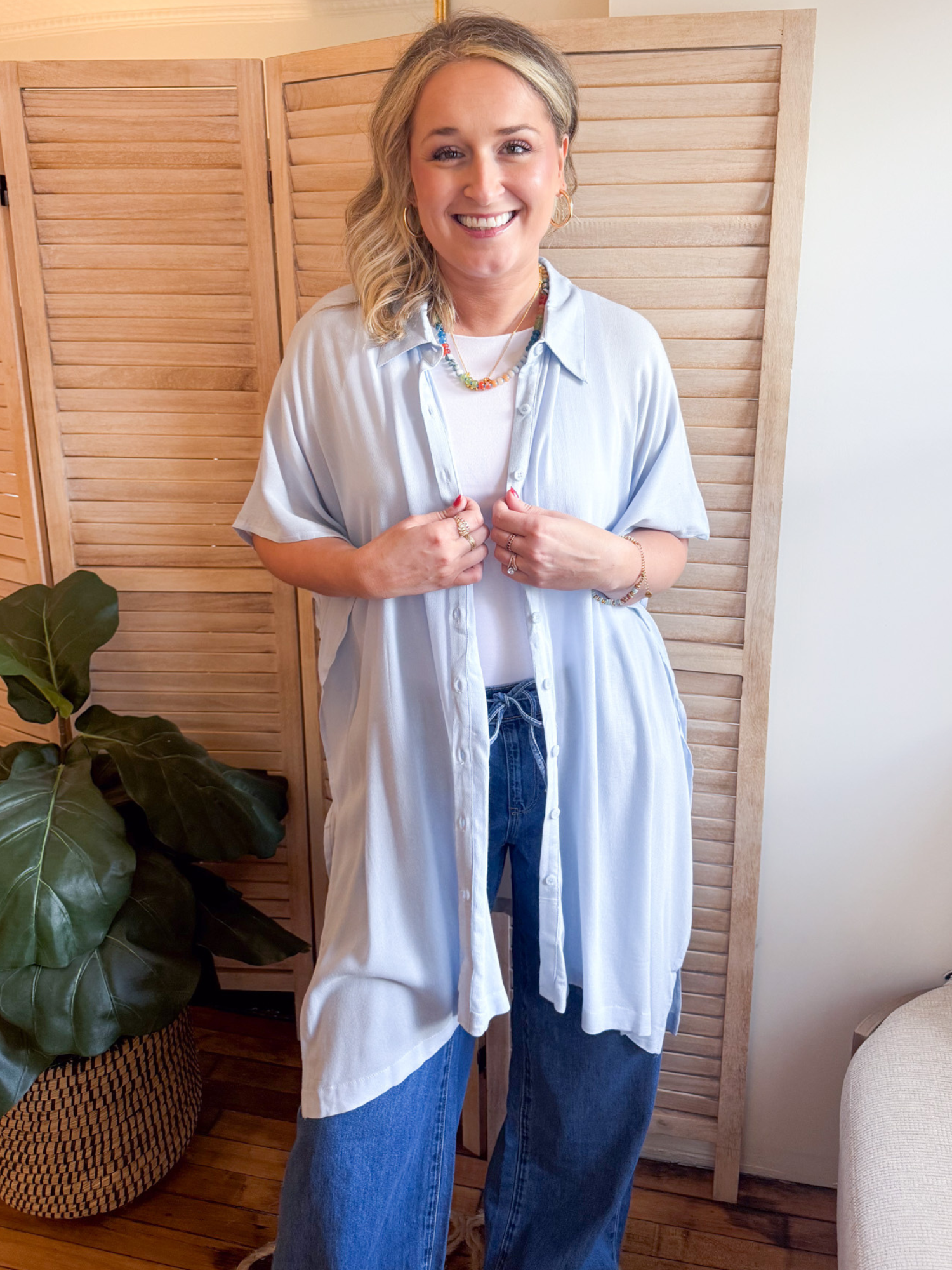Camila Button Up Shirt Dress - Sky Blue - The Collective Rose