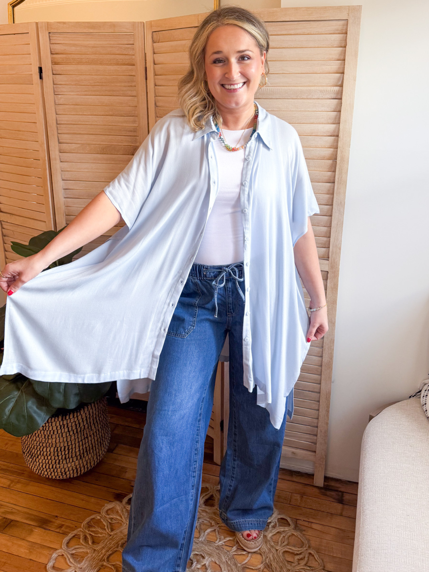 Camila Button Up Shirt Dress - Sky Blue - The Collective Rose