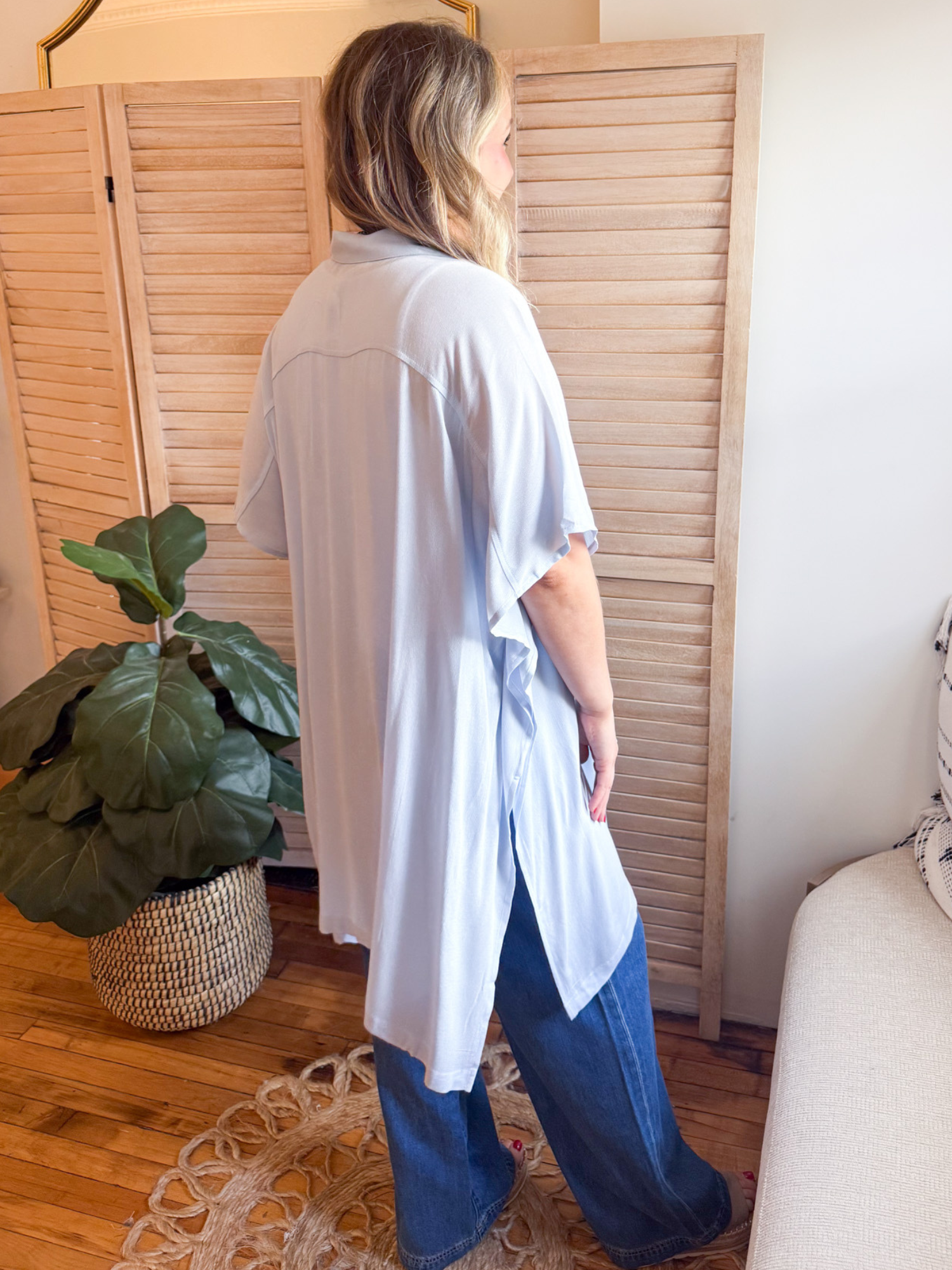 Camila Button Up Shirt Dress - Sky Blue - The Collective Rose