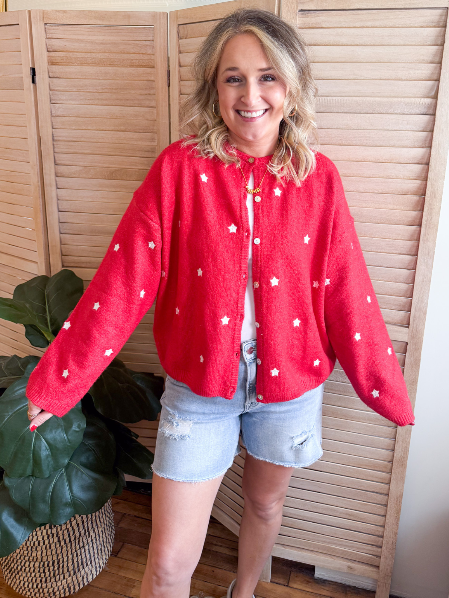 Star Embroidered Cardigan - The Collective Rose