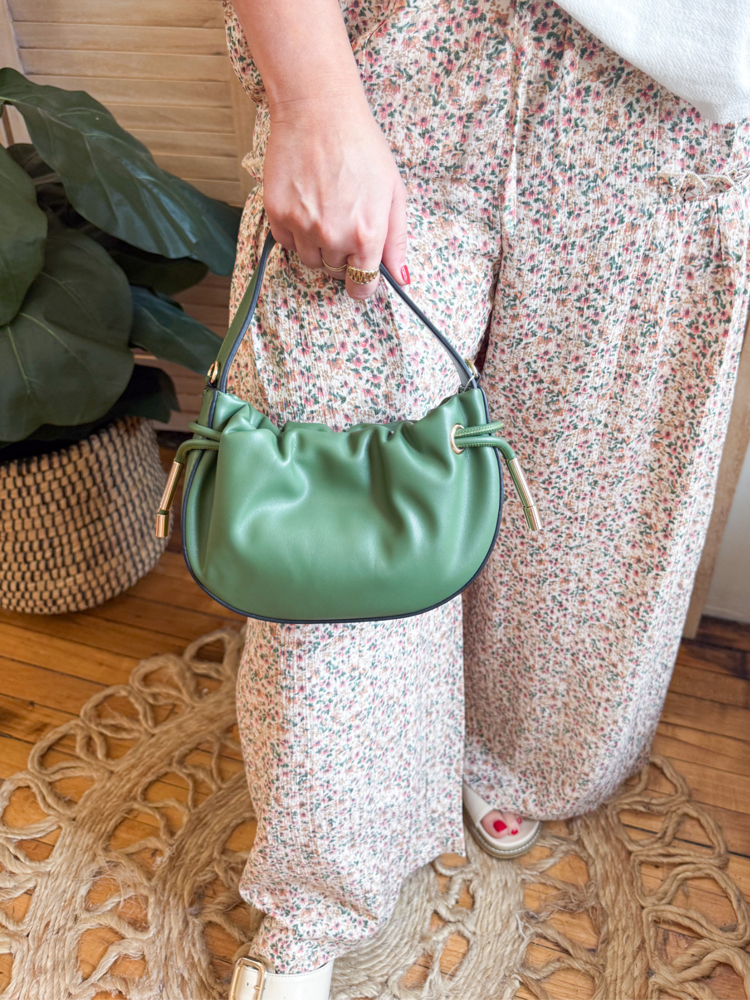Thalia Ruched Bucket Bag - Dark Sage - The Collective Rose