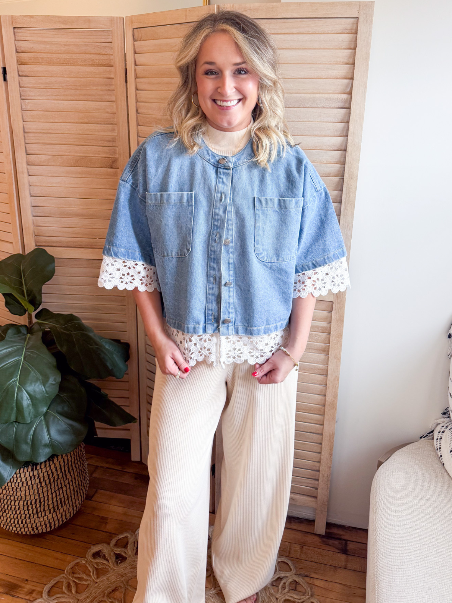 Isadora Crochet Trim Denim Jacket - The Collective Rose