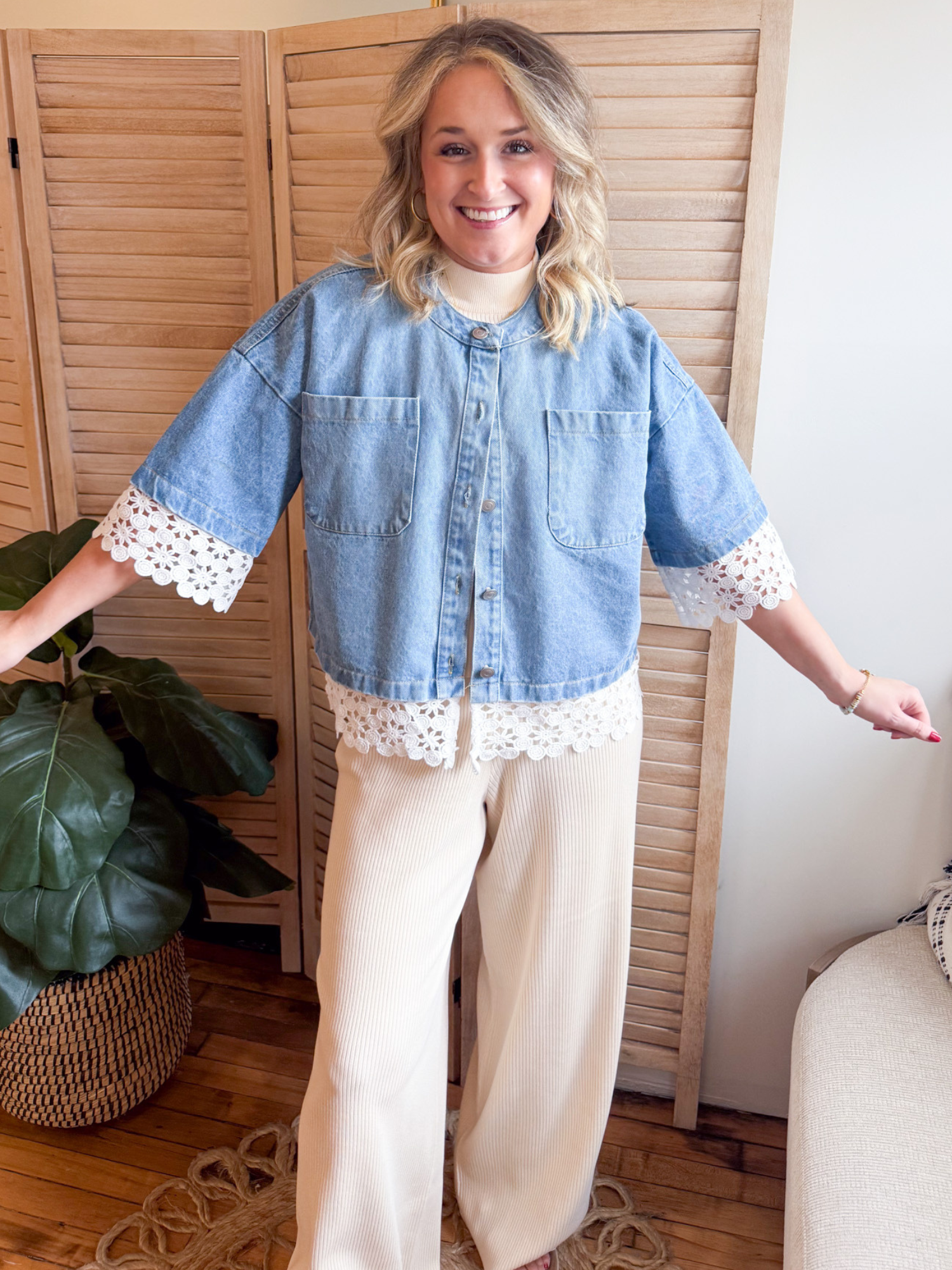 Isadora Crochet Trim Denim Jacket - The Collective Rose