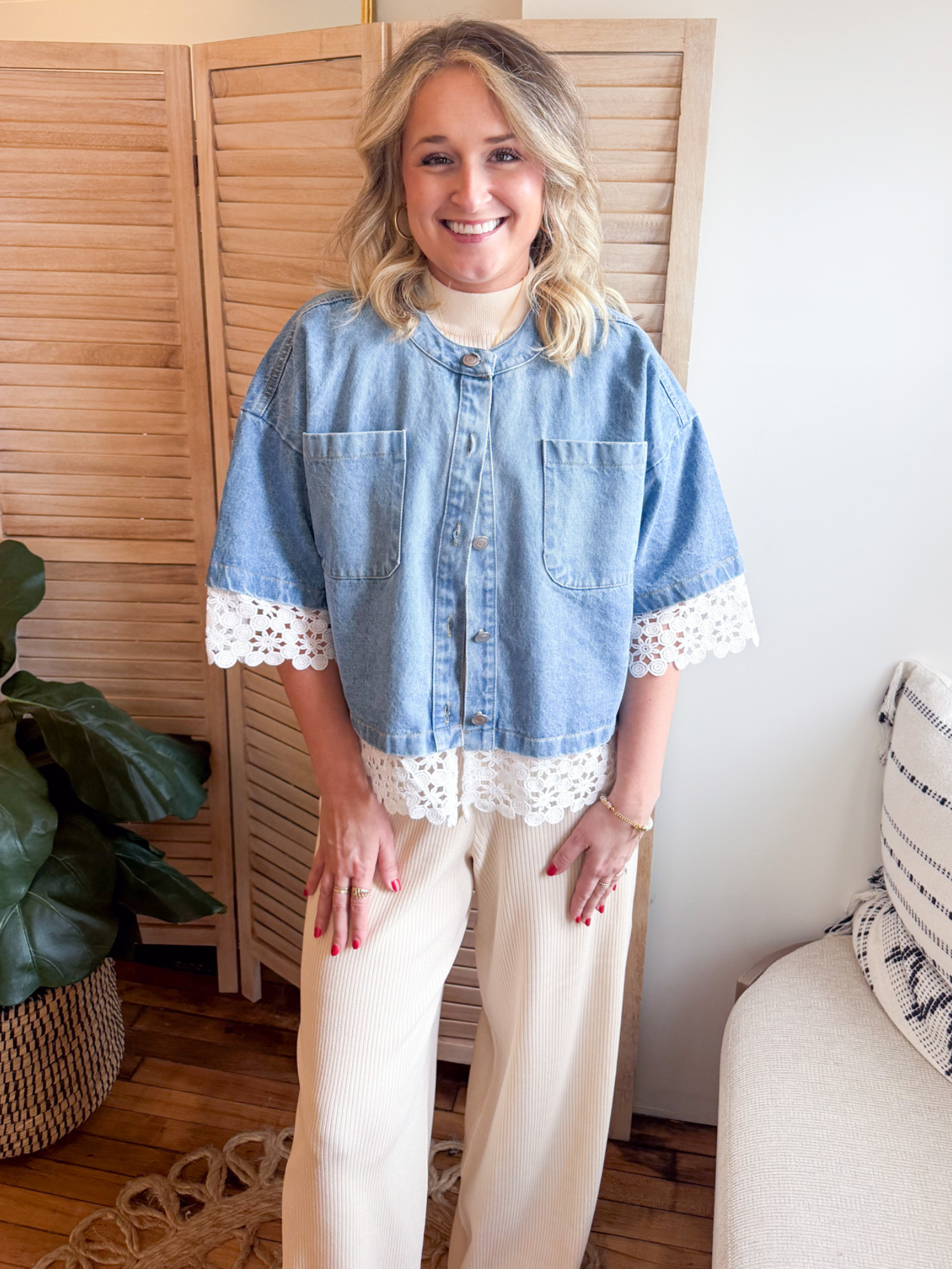 Isadora Crochet Trim Denim Jacket - The Collective Rose