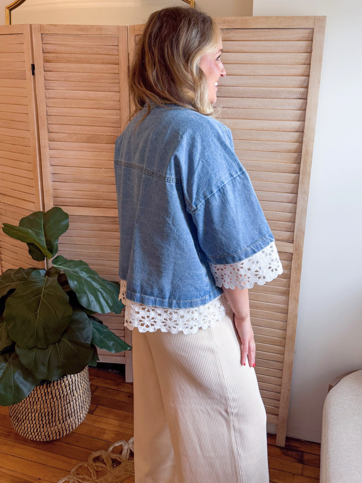 Isadora Crochet Trim Denim Jacket - The Collective Rose