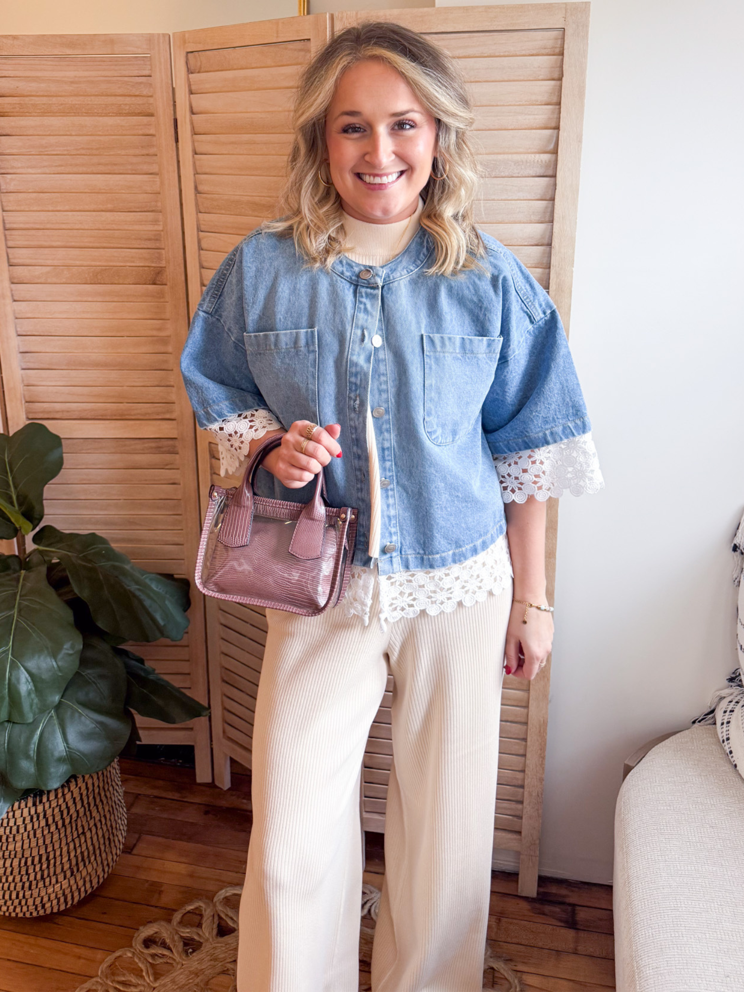 Isadora Crochet Trim Denim Jacket - The Collective Rose