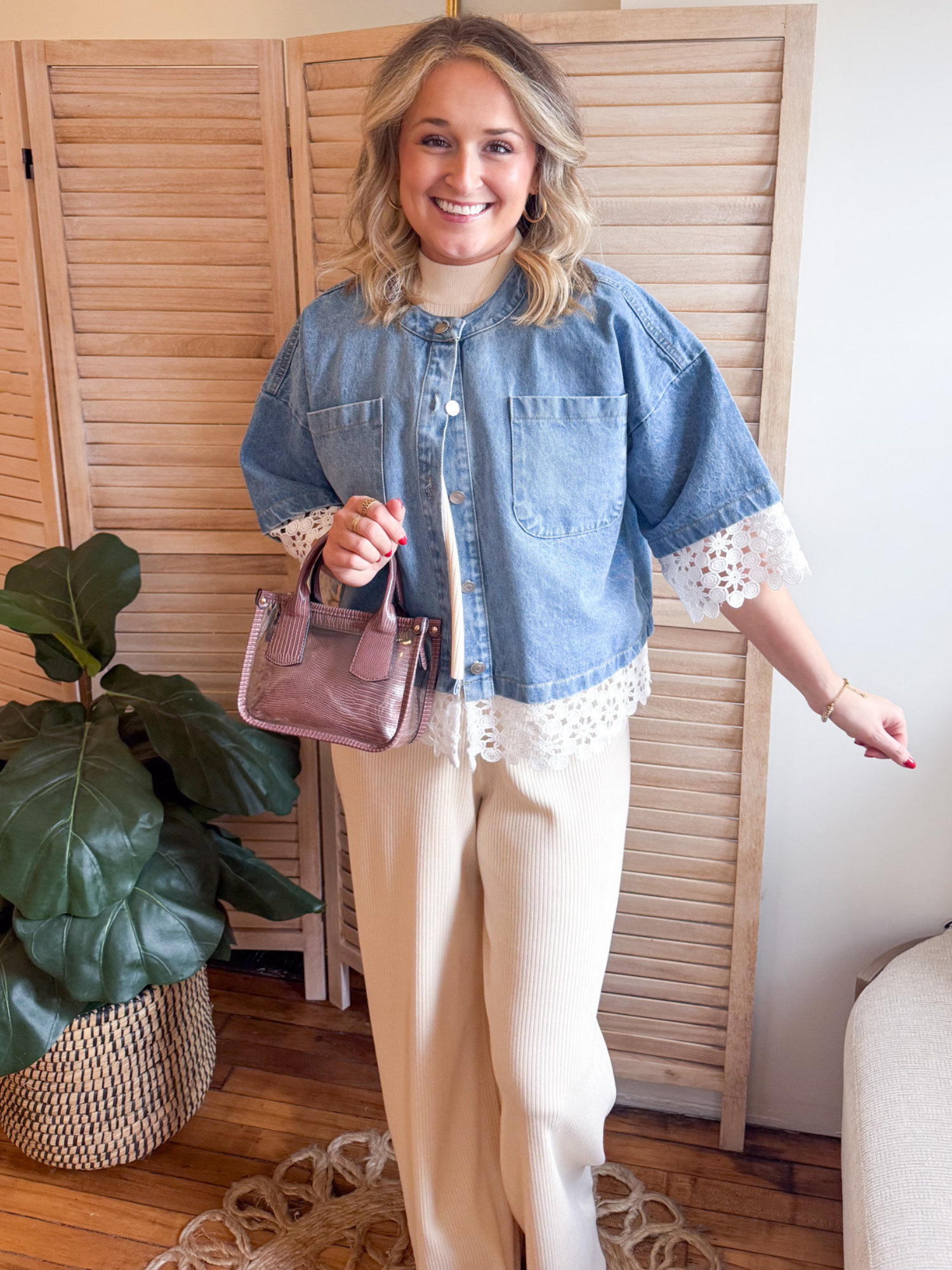 Isadora Crochet Trim Denim Jacket - The Collective Rose