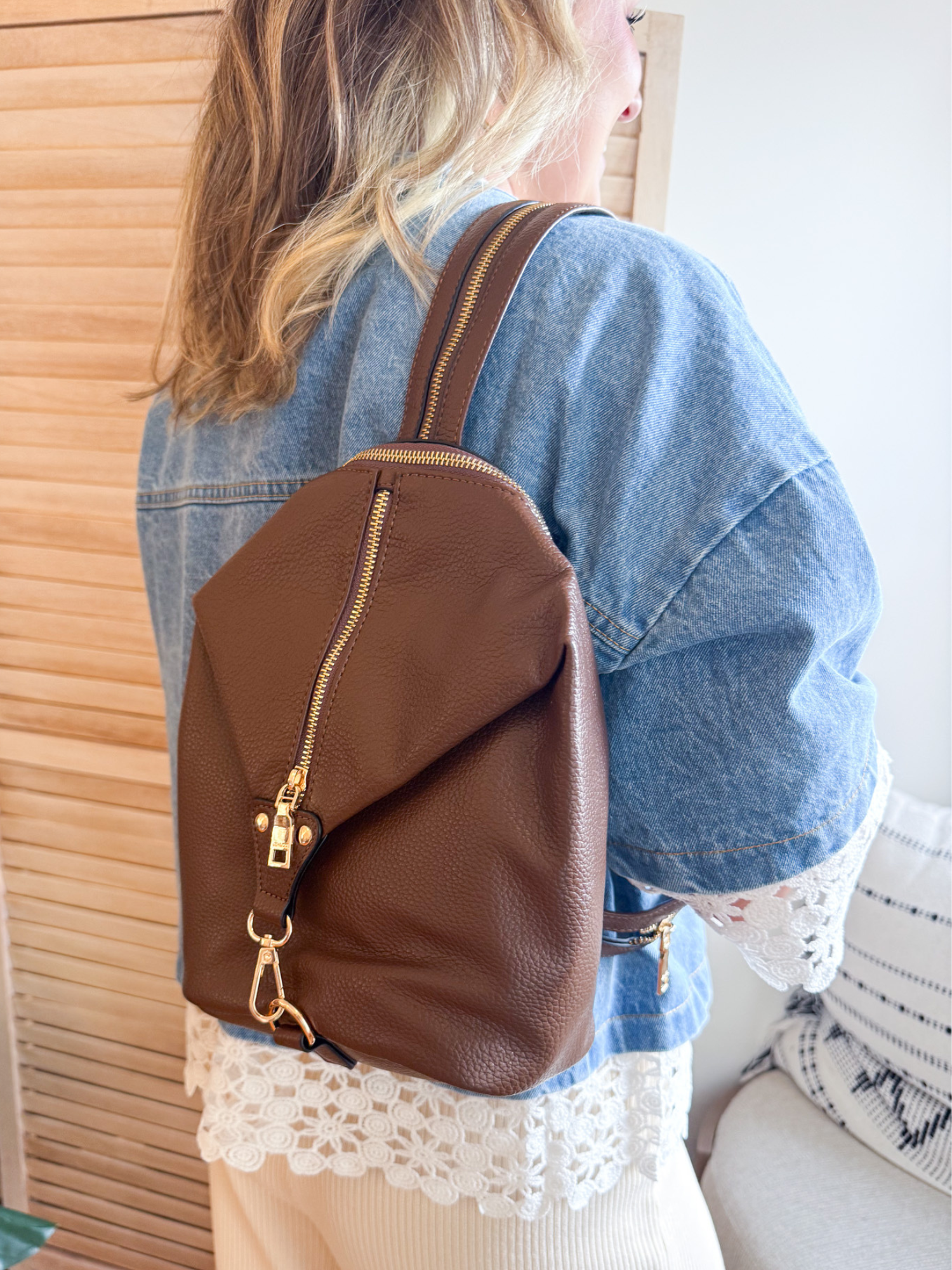 Linnette Foldover Clasp Backpack - Chocolate Brown - The Collective Rose