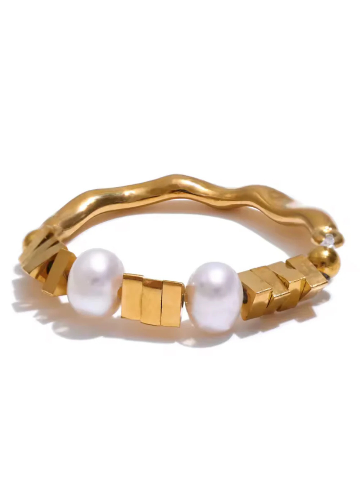 Adjustable Pearl Cubic Ring - The Collective Rose