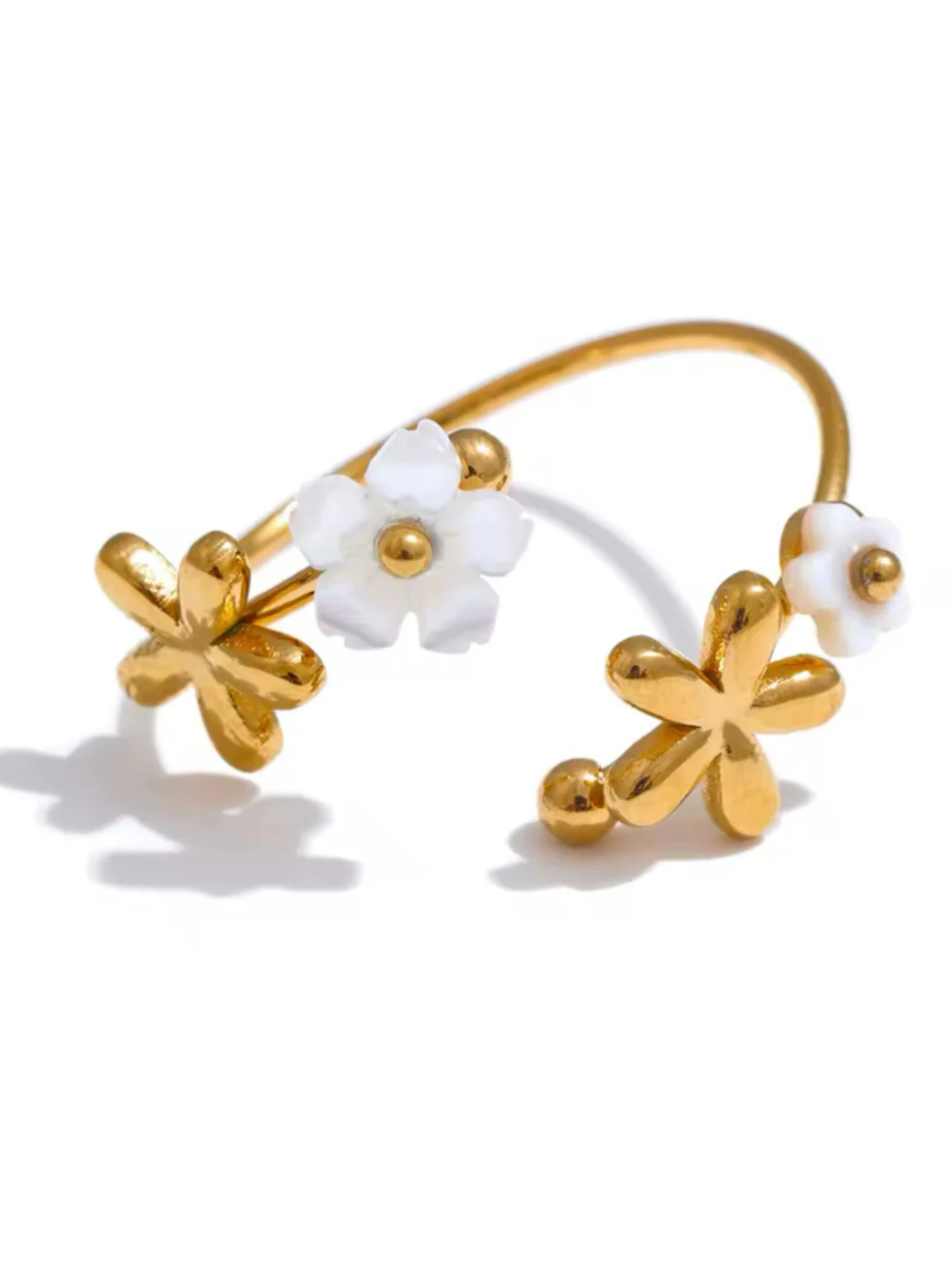 Gold Flower + Shell Ring - The Collective Rose
