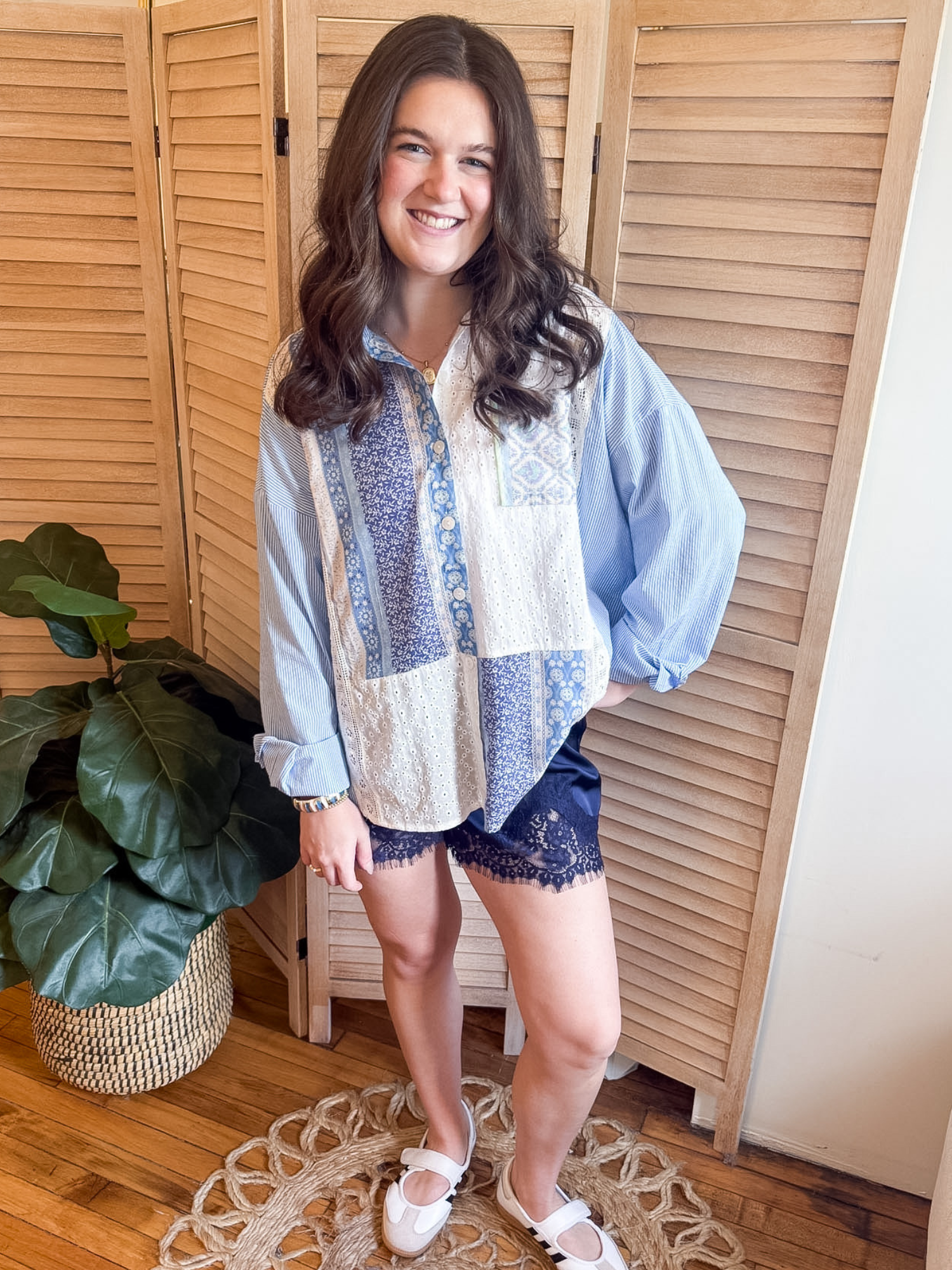 Gracie Lace Trim Satin Shorts - Navy - The Collective Rose