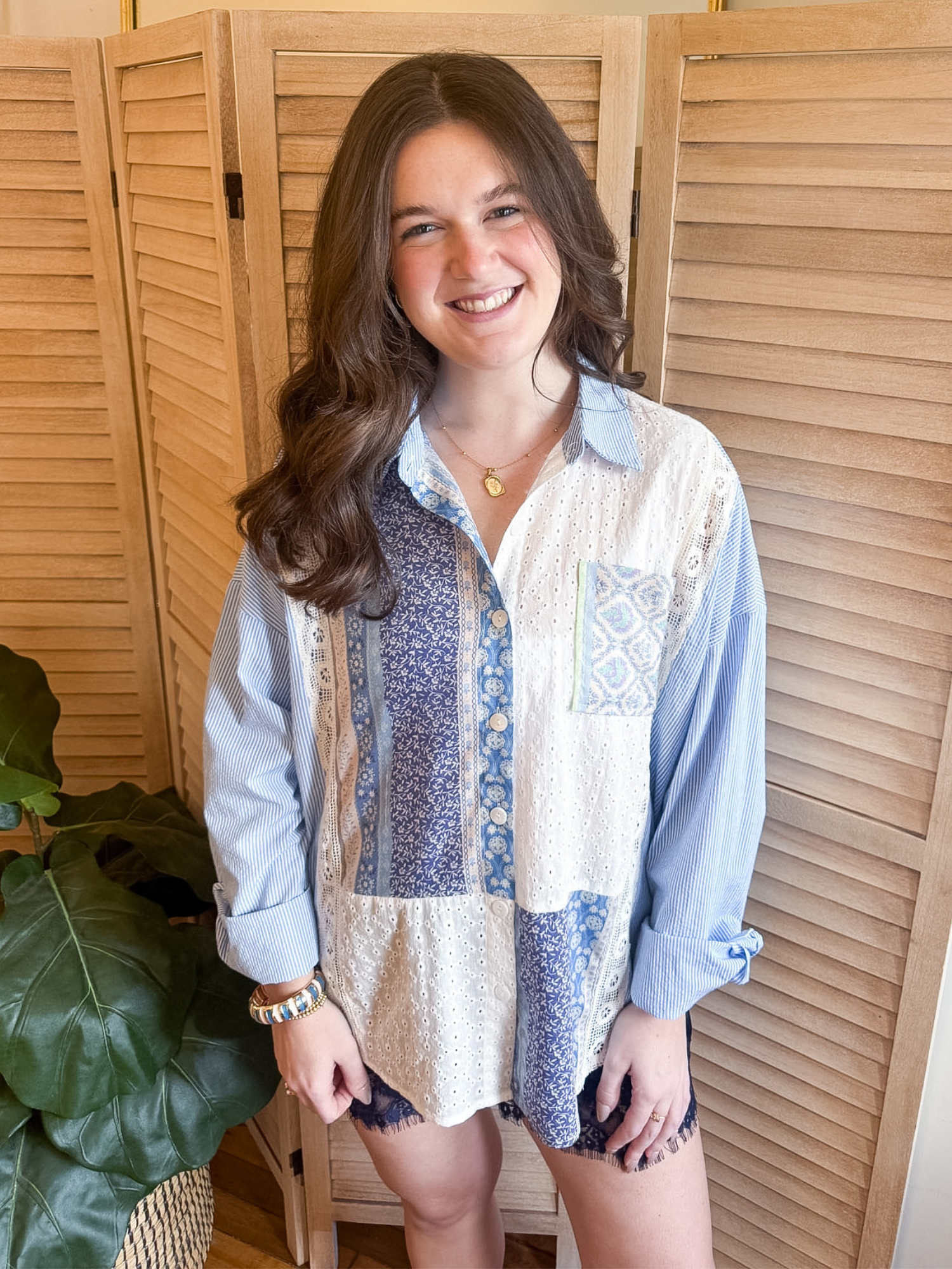 Stevie Mixed Media Button Up - The Collective Rose