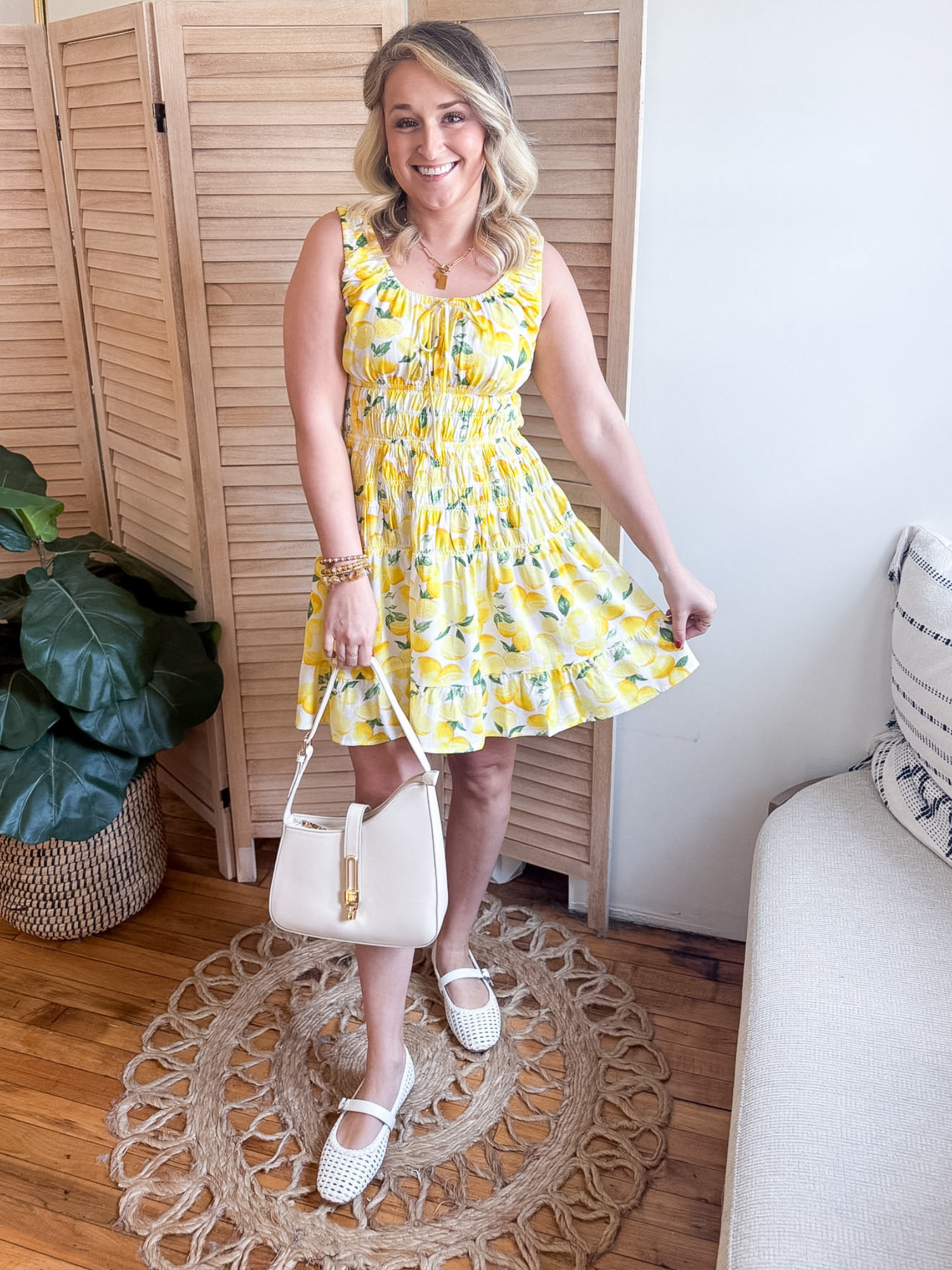 Lemon Smocked Waist Mini Dress - The Collective Rose
