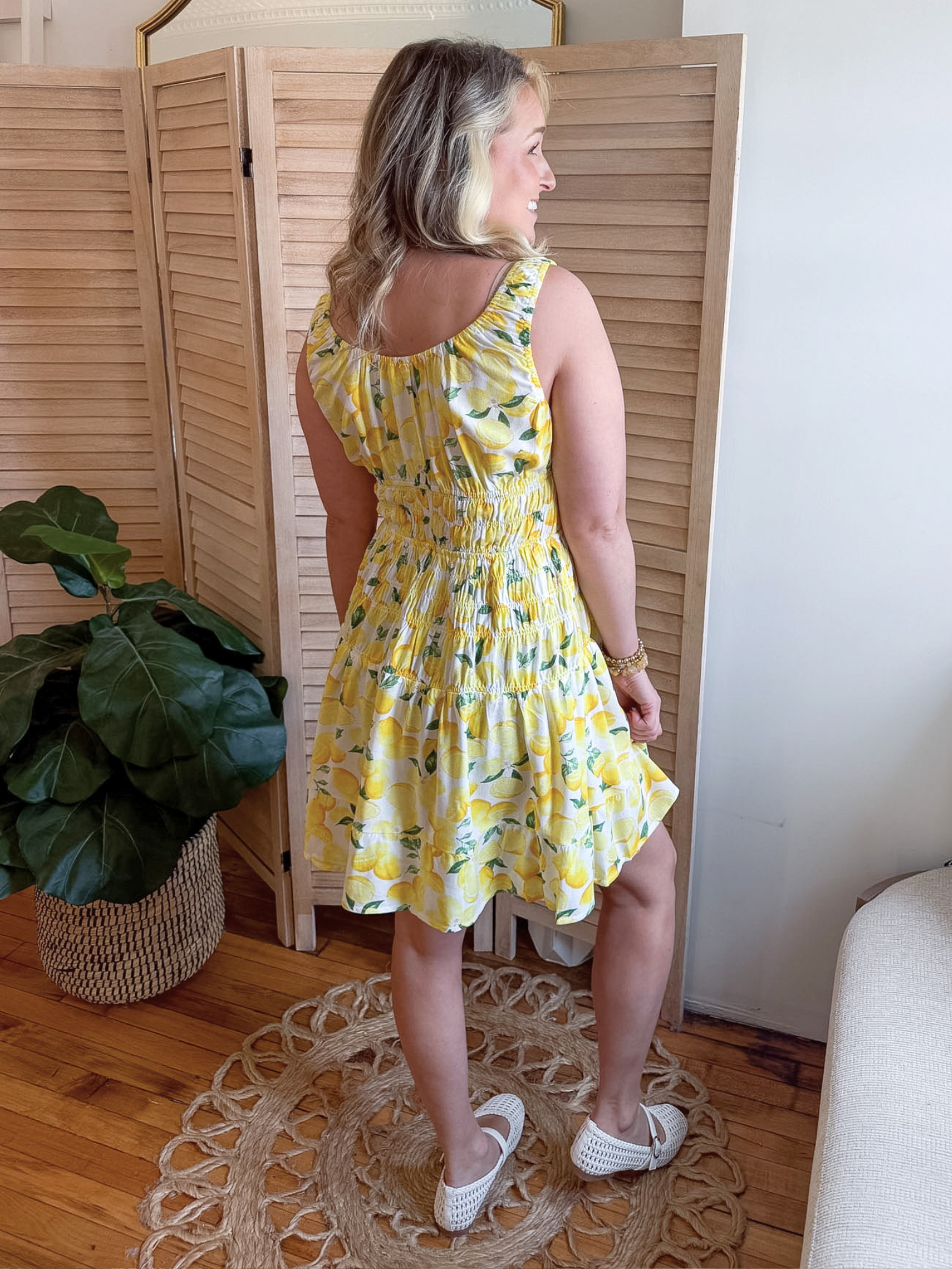 Lemon Smocked Waist Mini Dress - The Collective Rose