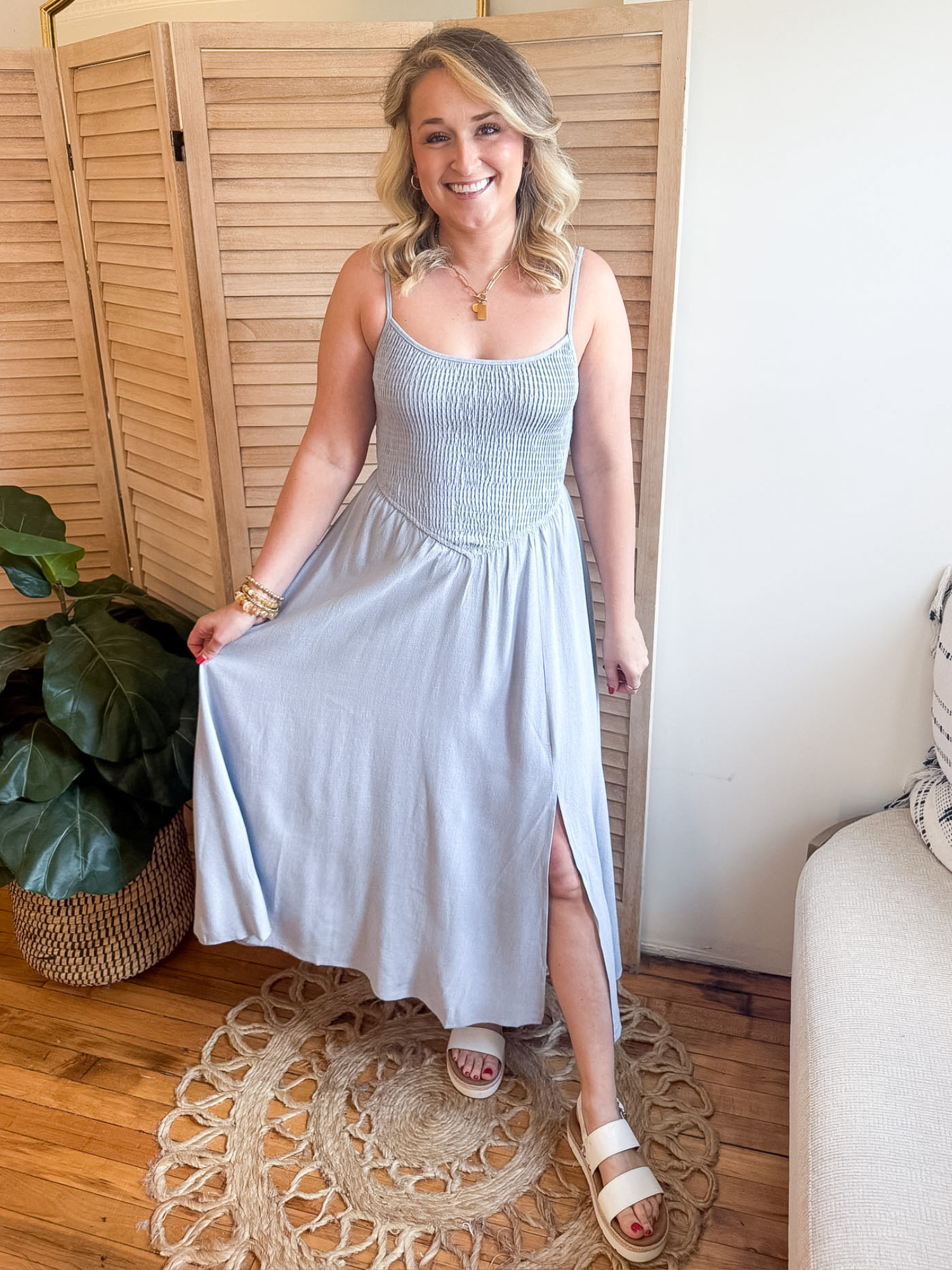 Callie Smocked Midi Dress - The Collective Rose