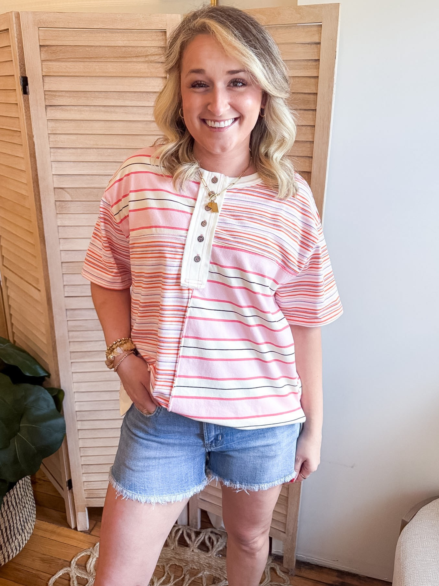 Miller Striped Henley Top - The Collective Rose