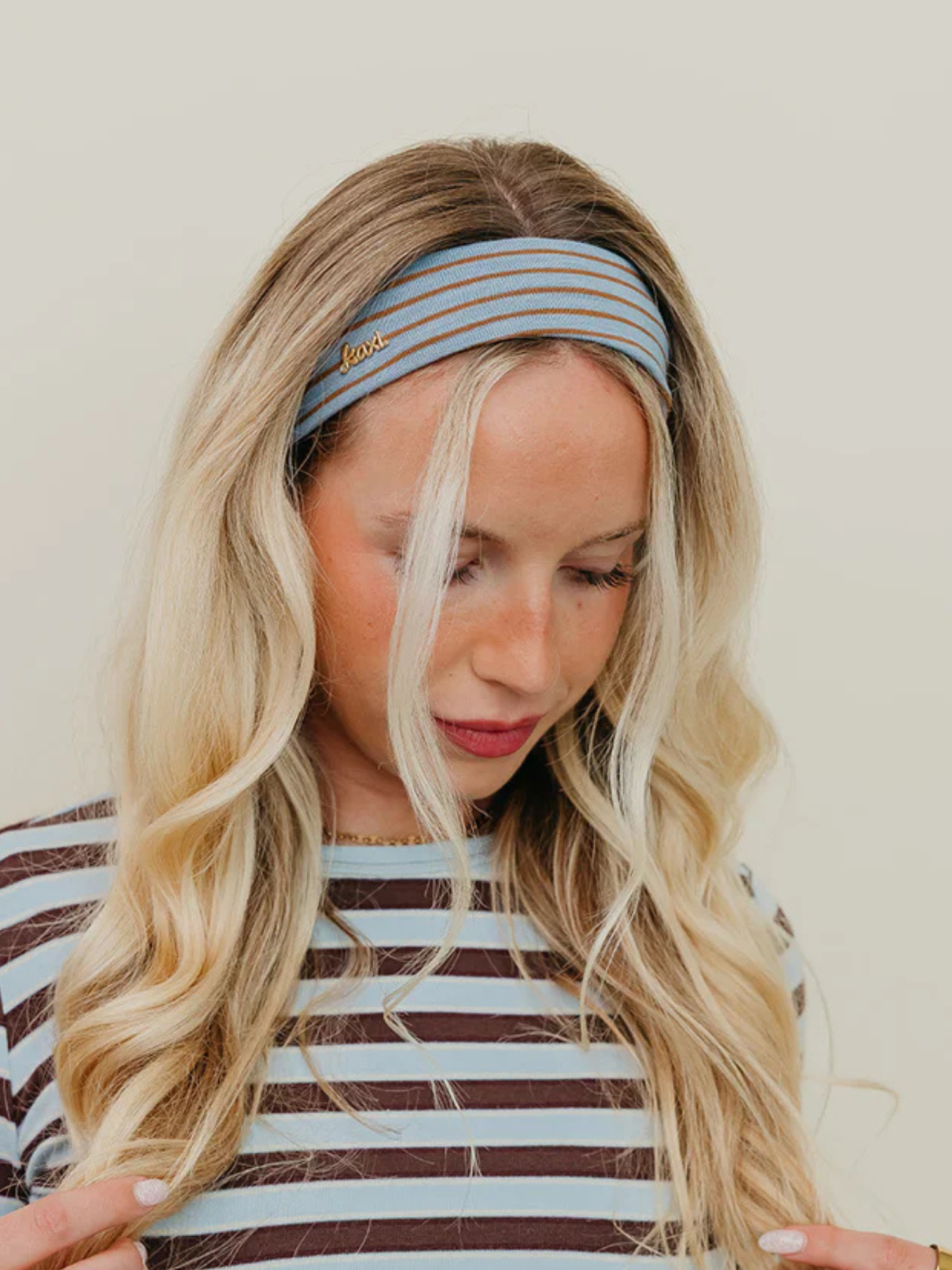 Striped Oversized Scrunchie + Headband Bundle - Blue - The Collective Rose