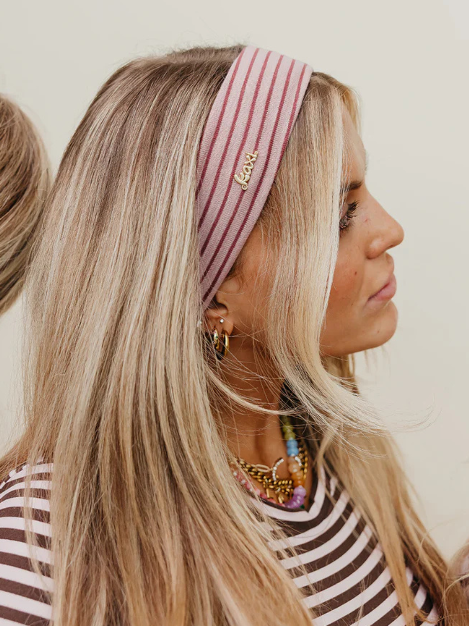 Striped Oversized Scrunchie + Headband Bundle - Pink - The Collective Rose
