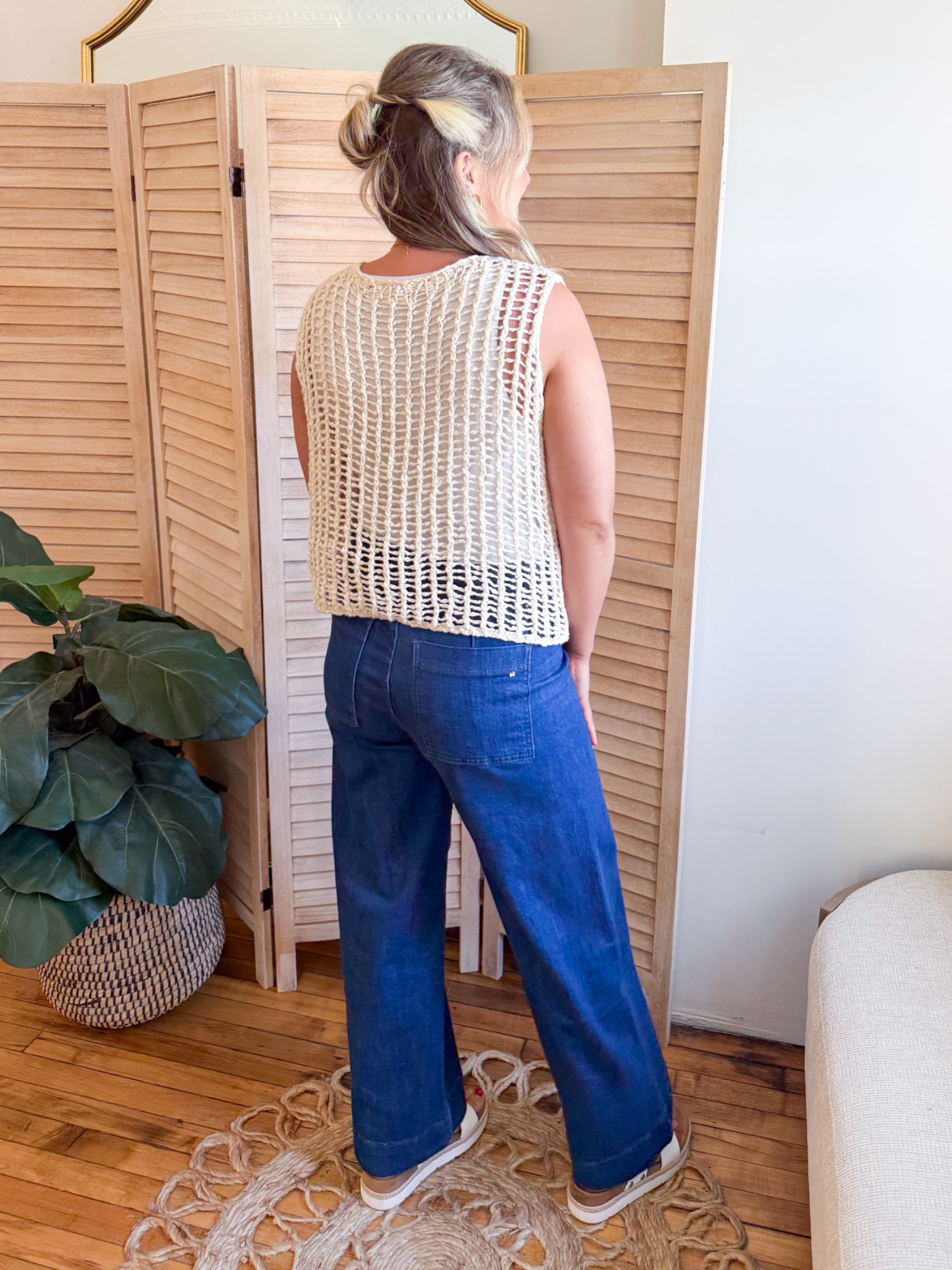 Hollis Chunky Open Knit Sweater Vest - Sand - The Collective Rose