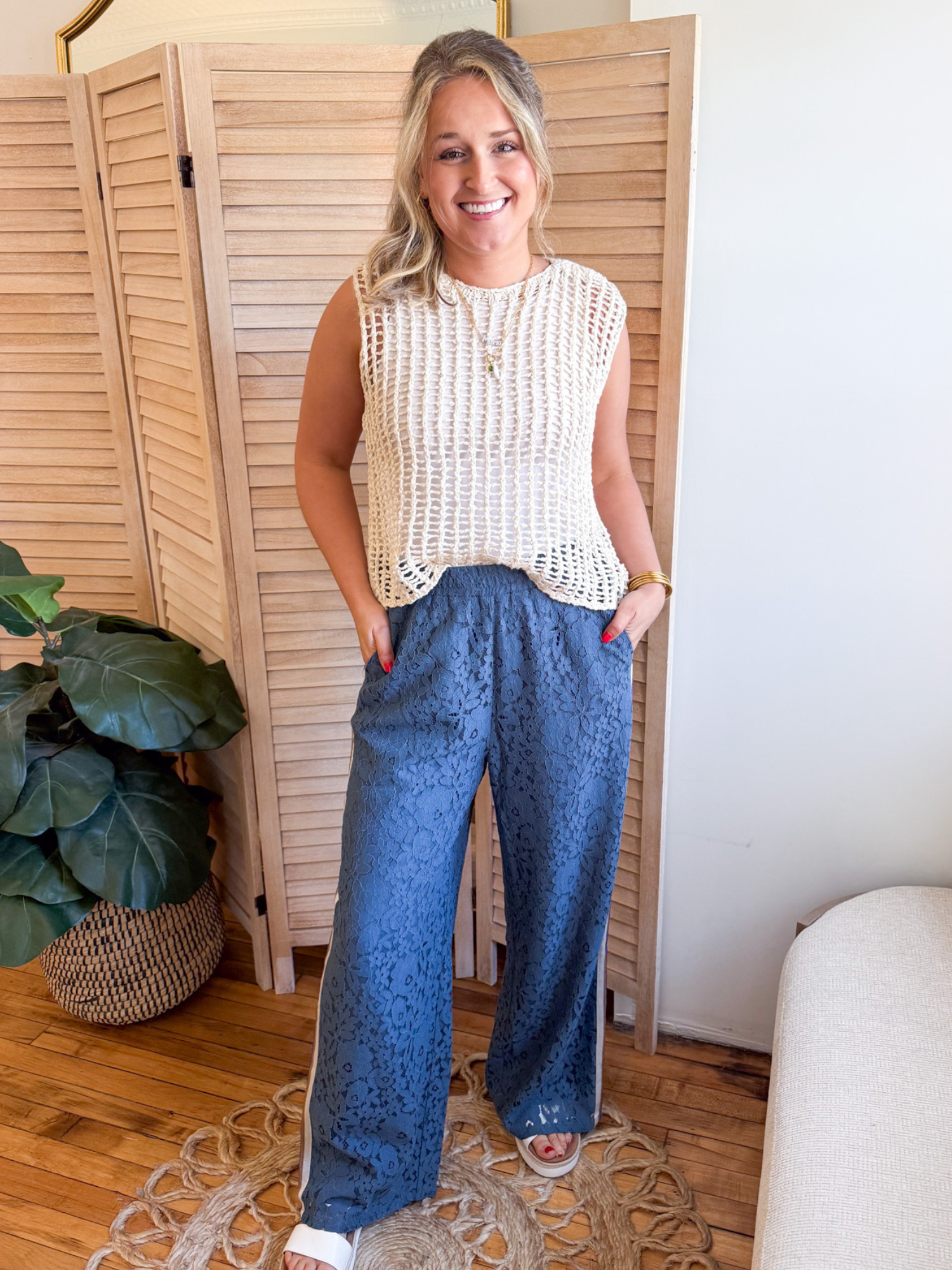 Annalise Floral Lace Track Pants - The Collective Rose
