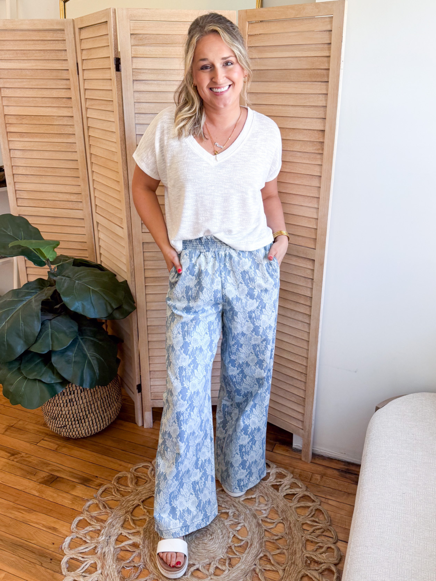 Simone Floral Print Denim Pants - The Collective Rose