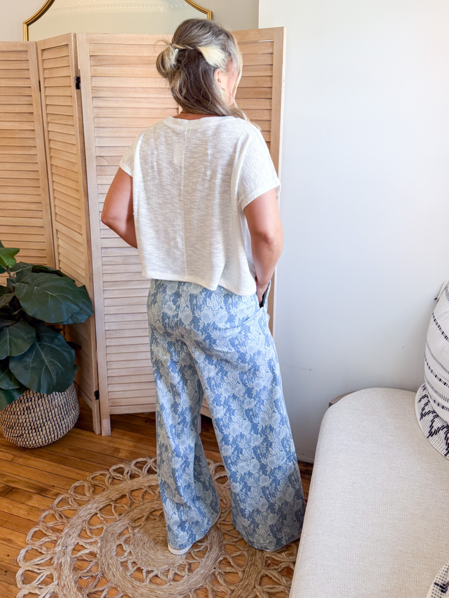Simone Floral Print Denim Pants - The Collective Rose