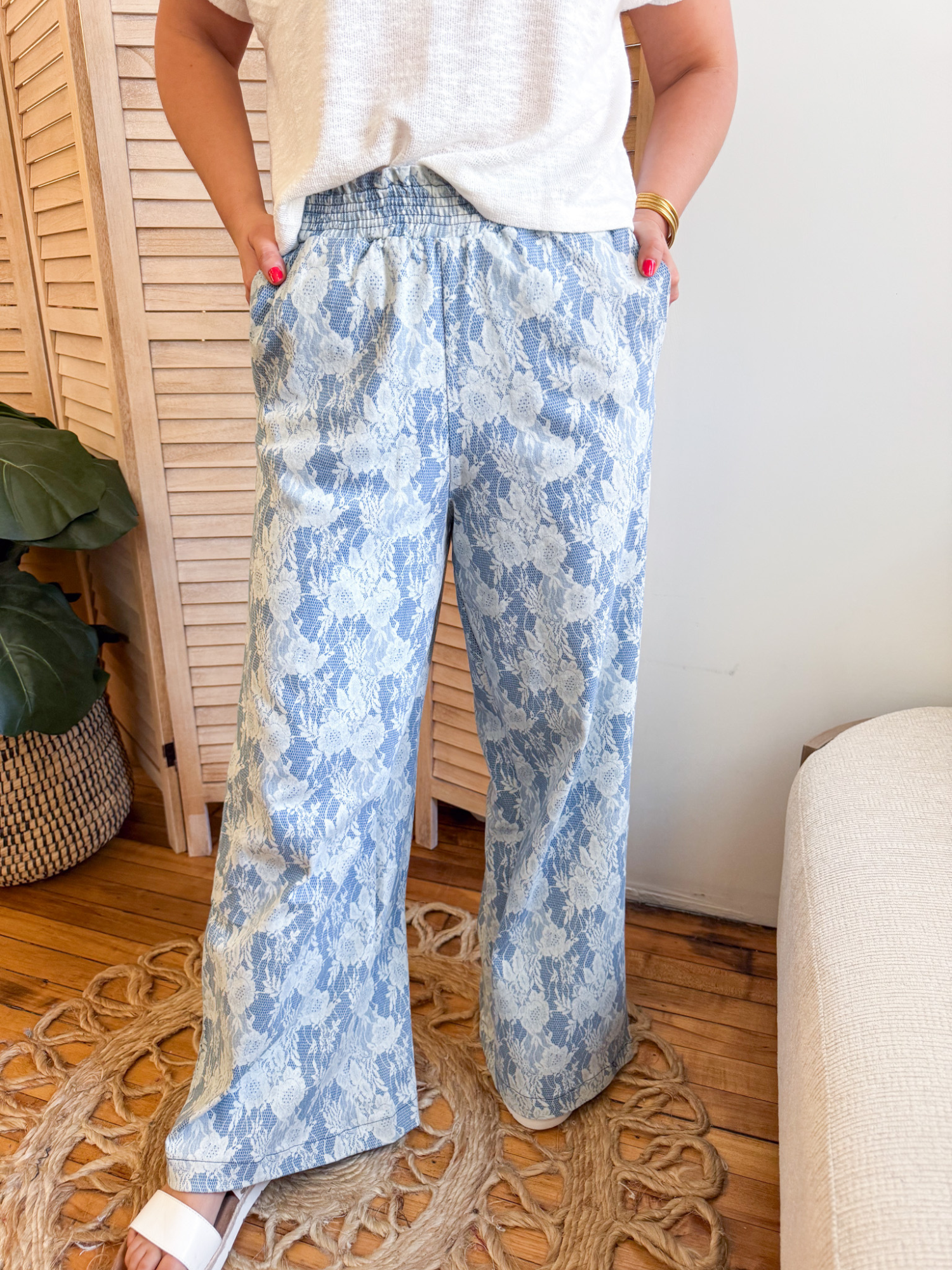 Simone Floral Print Denim Pants - The Collective Rose