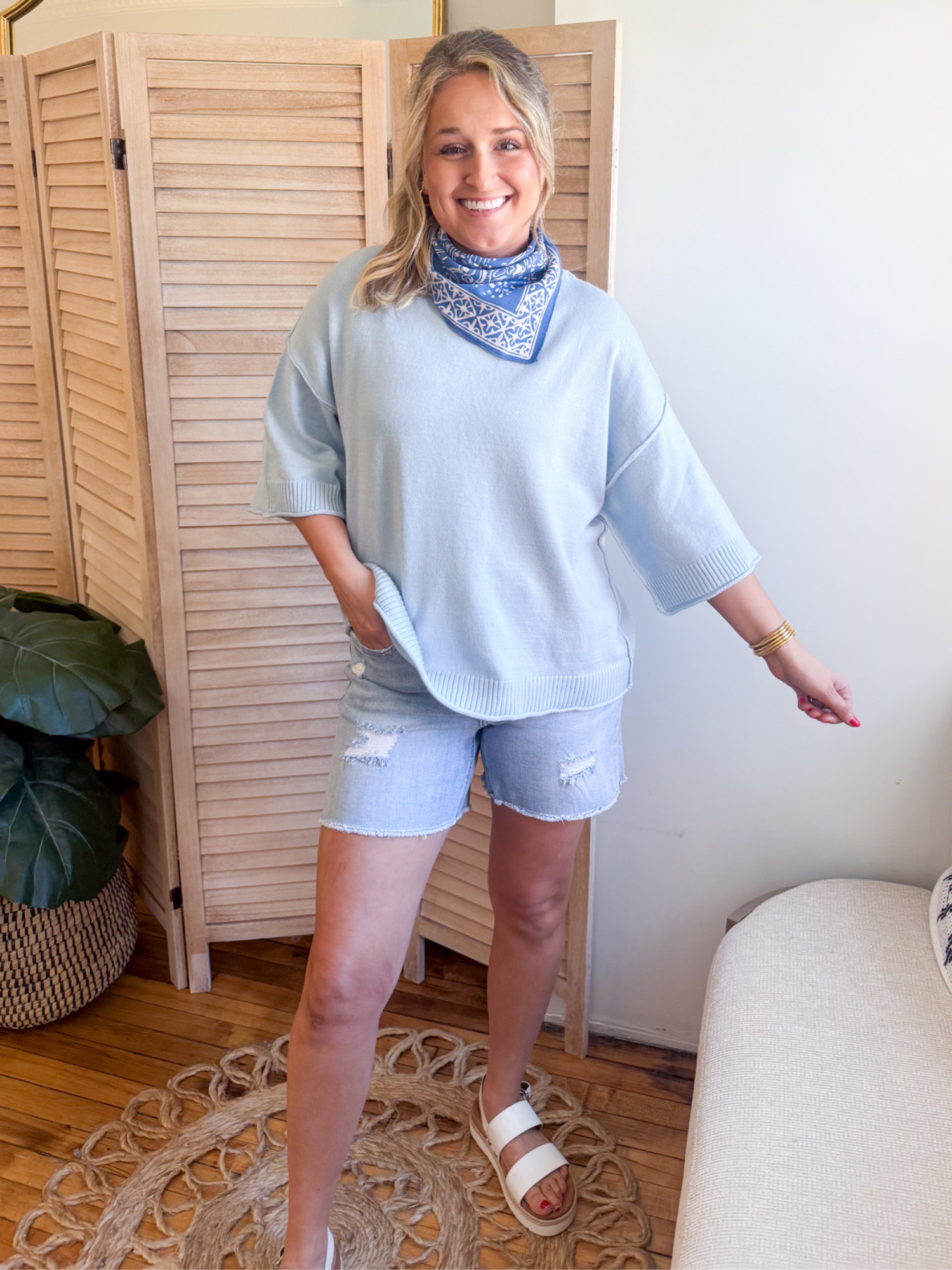 Noa Short Sleeve Sweater - Dusty Blue - The Collective Rose