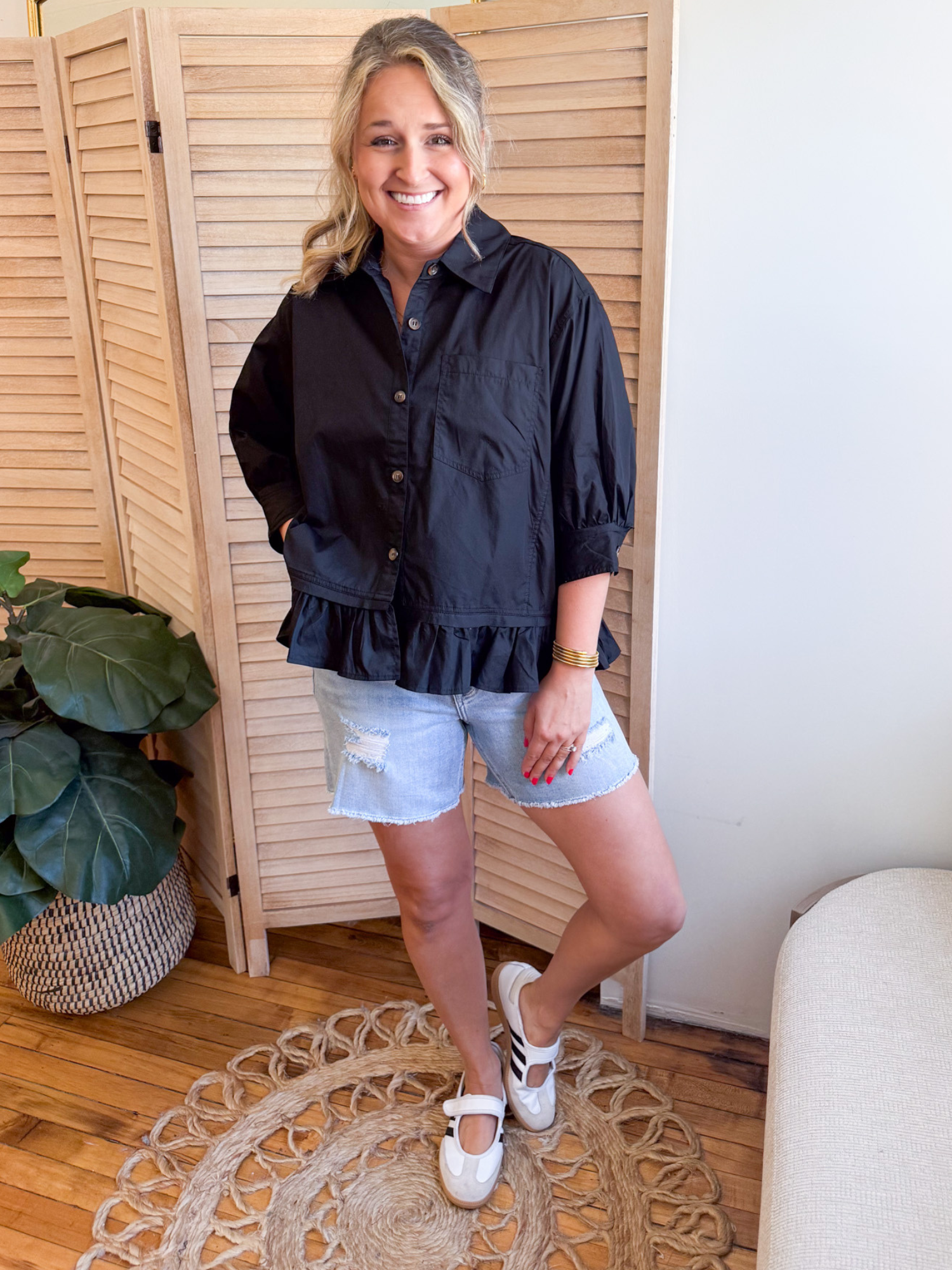 Elle Ruffle Hem Poplin Top - The Collective Rose