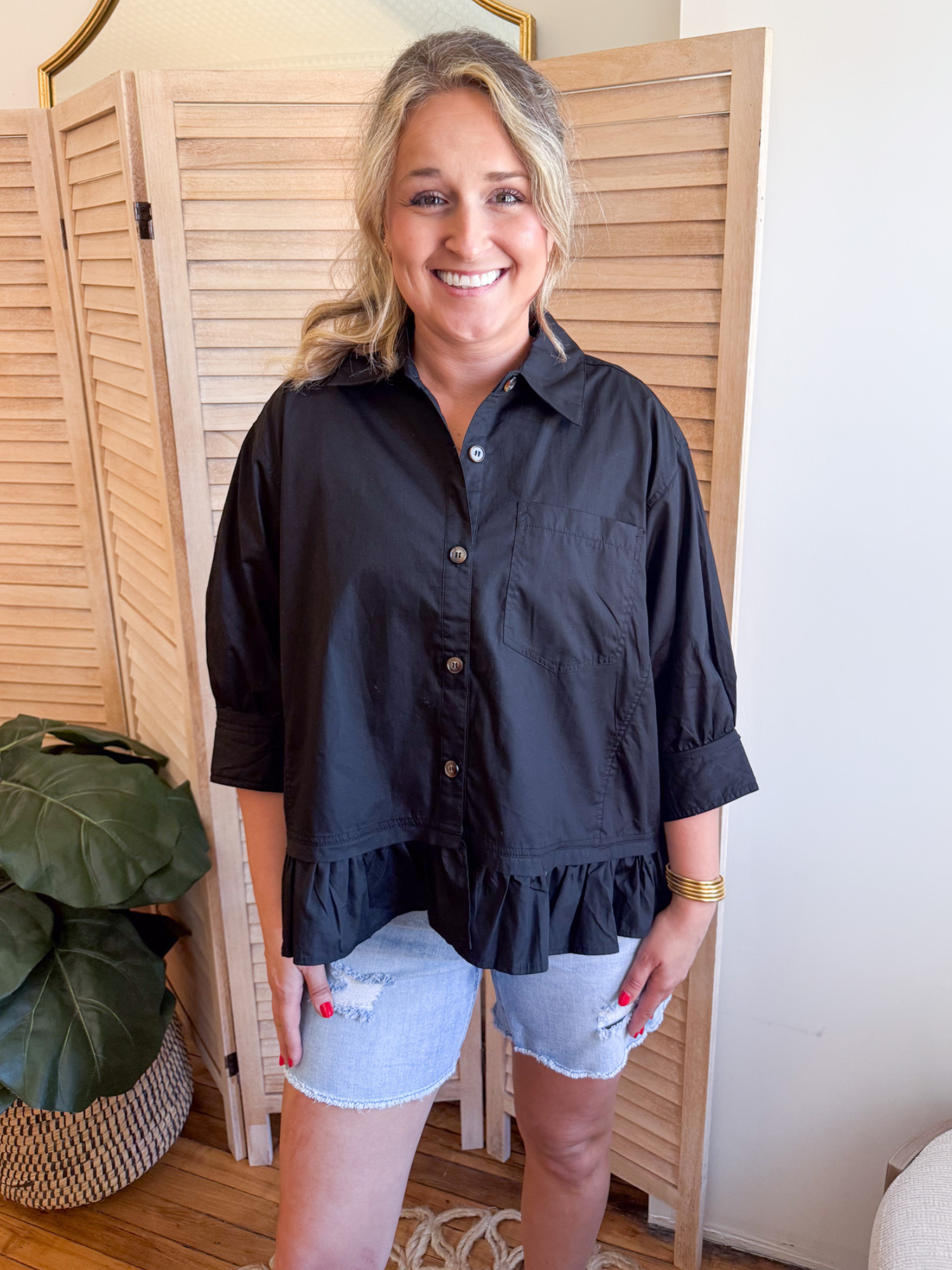 Elle Ruffle Hem Poplin Top - The Collective Rose