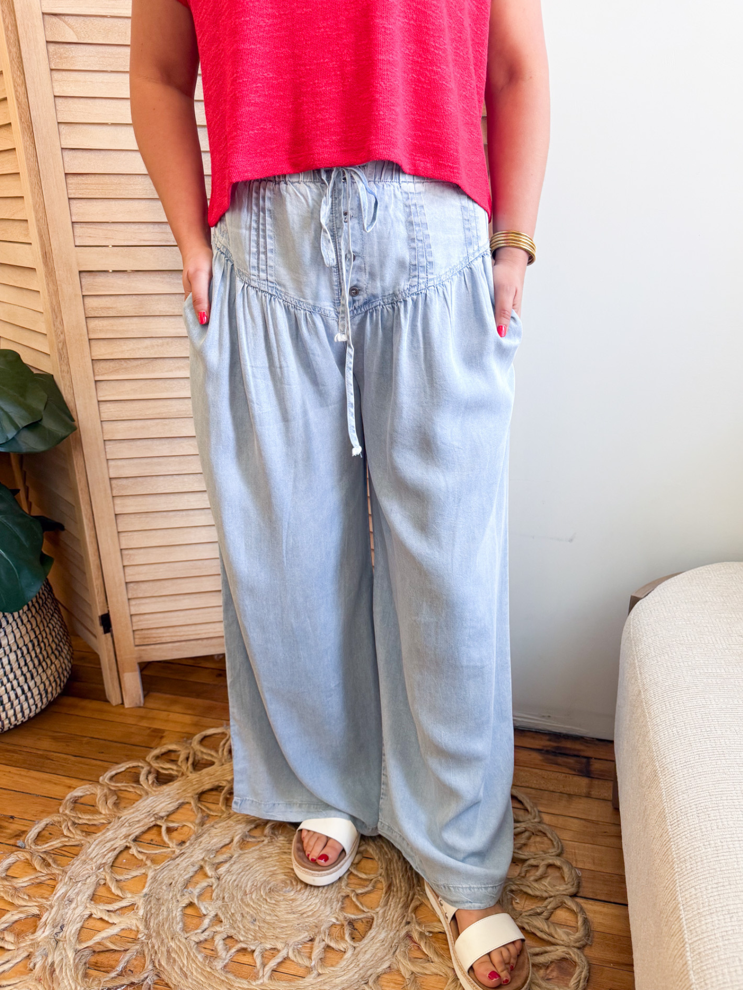 Blakely Pleated Wide Leg Tencel Pants - The Collective Rose