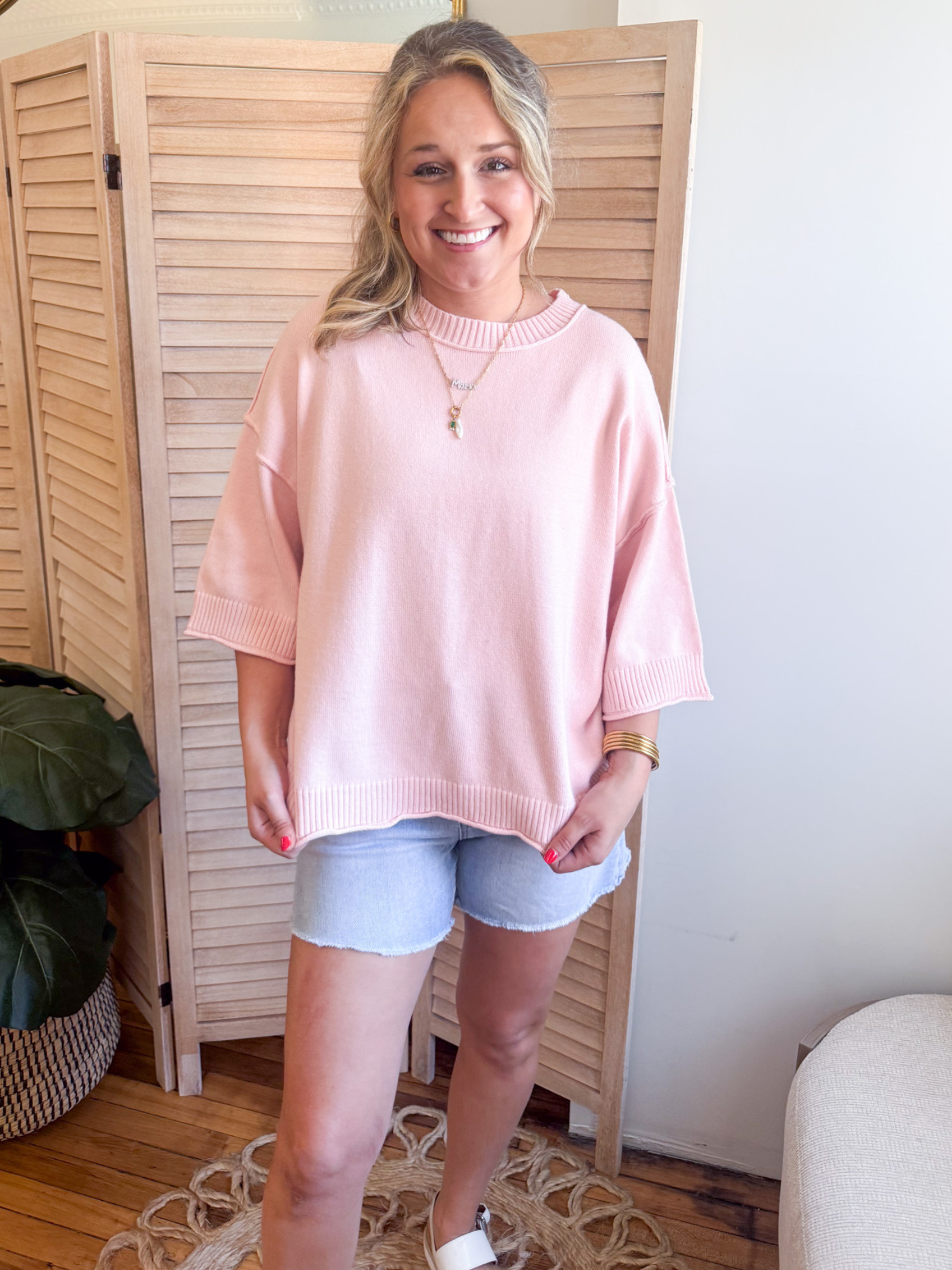Noa Short Sleeve Sweater - Dusty Rose - The Collective Rose