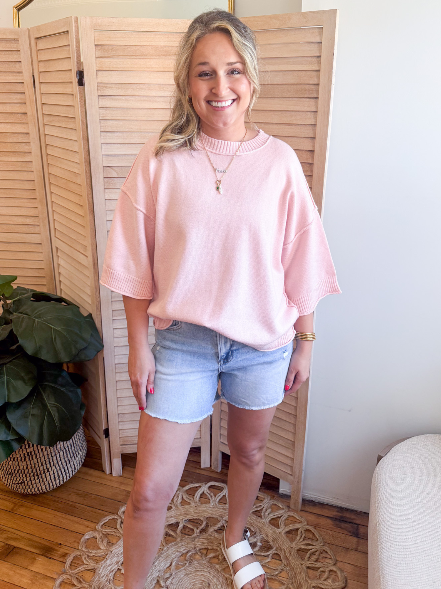 Noa Short Sleeve Sweater - Dusty Rose - The Collective Rose