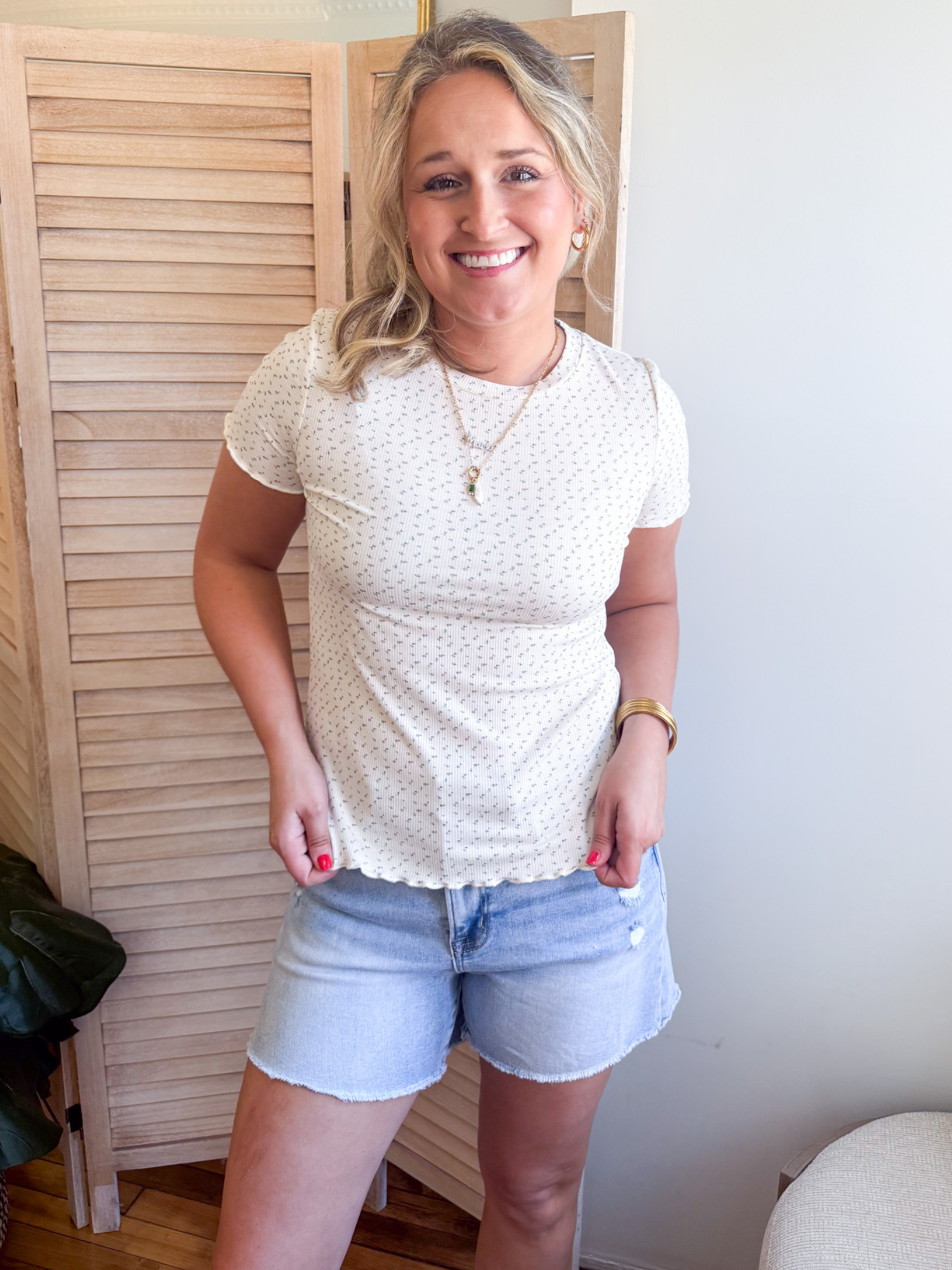 Essential Lettuce Trim Ribbed Tee - Ditsy Floral - The Collective Rose