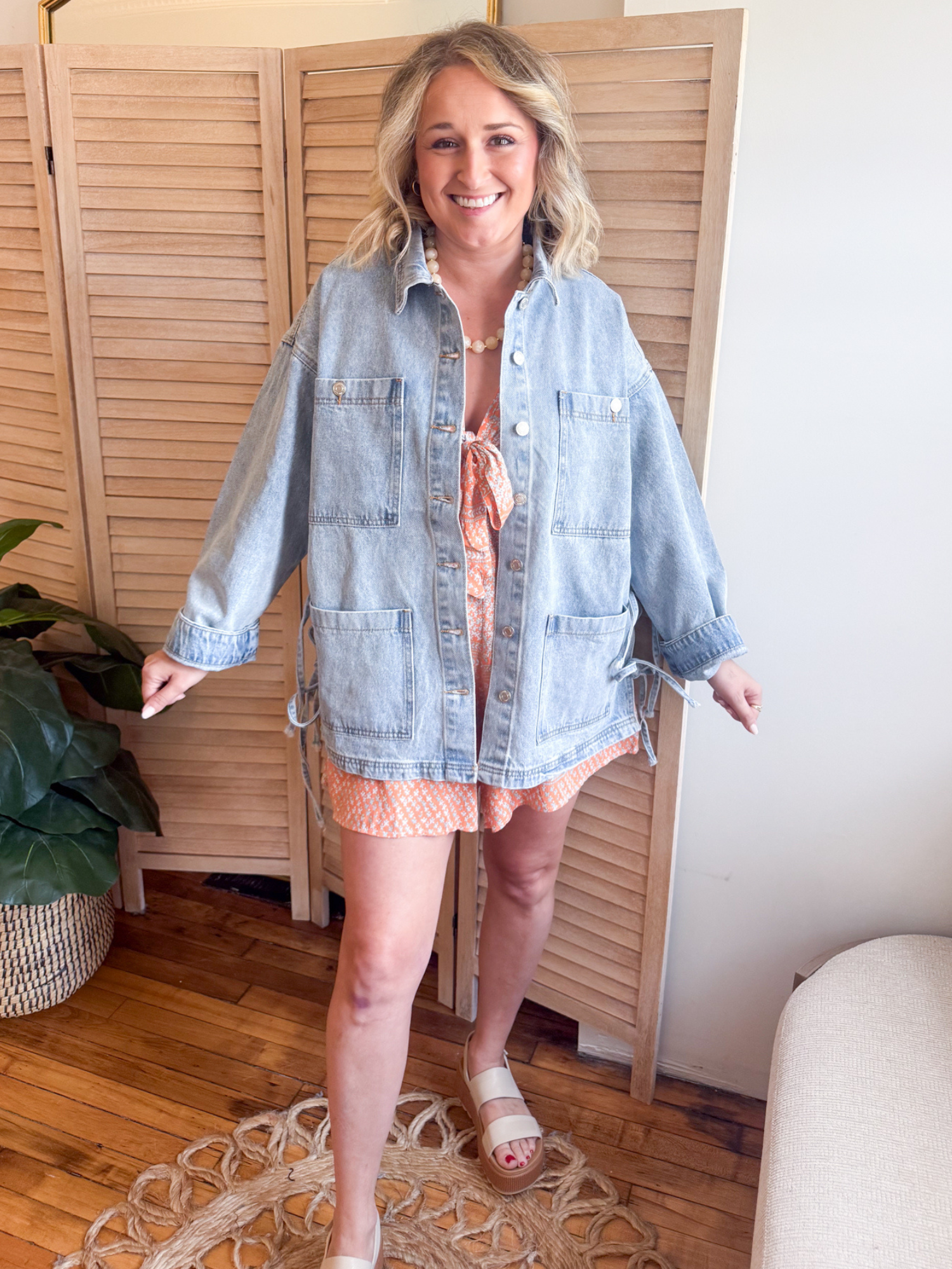 Oversized Side Tie Denim Jacket