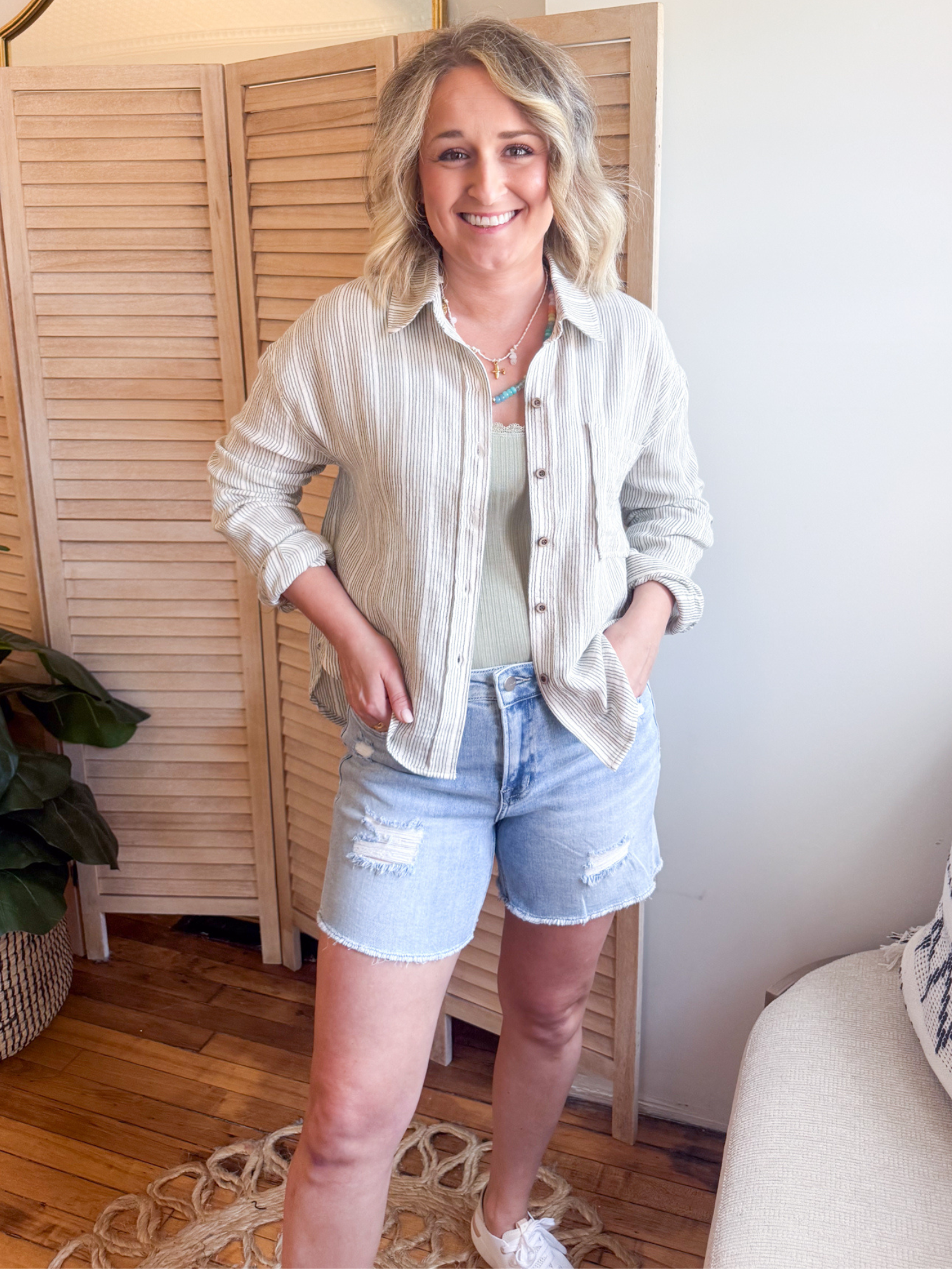 Juliette Striped Cotton Gauze Button Up