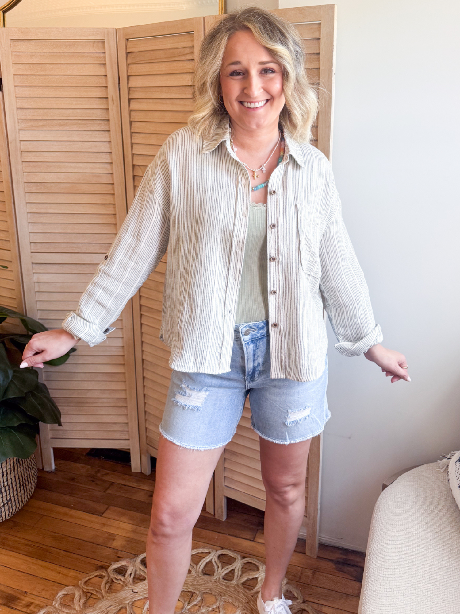 Juliette Striped Cotton Gauze Button Up